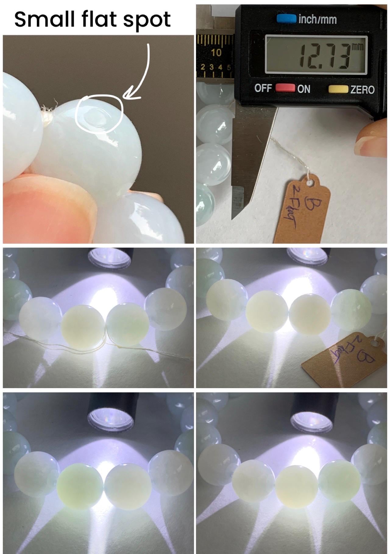 Natural Grade A Icy Translucent Gelatinous White Pastel Blue Jade Jadeite Beads Beaded Bracelet 12.7mm 7.5” 58g 天然冰胶淡蓝底翡翠大卡圆珠手串 MDL450B