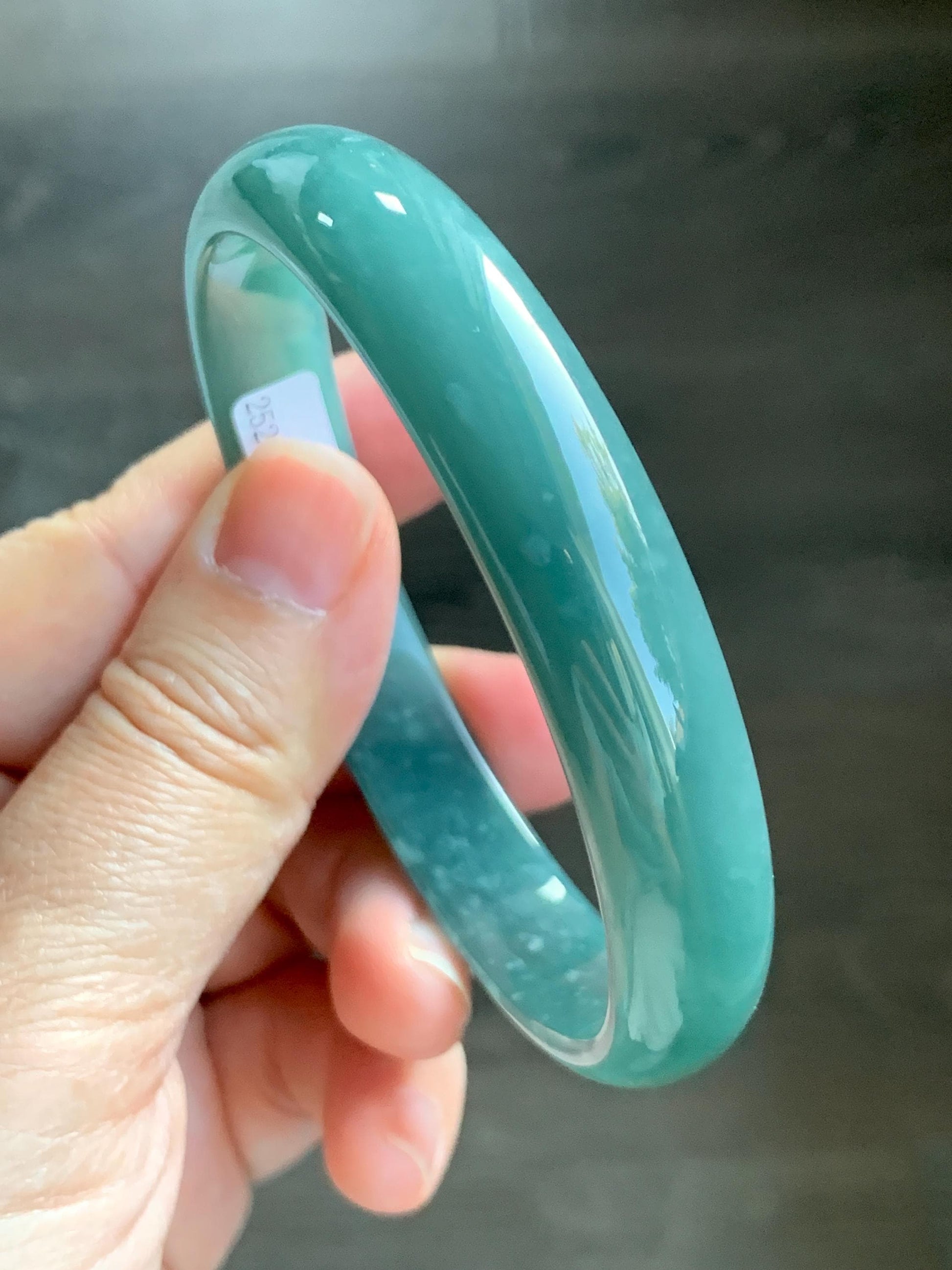 Certified Natural Grade A Guatemalan Icy Translucent Dark Teal Jade Jadeite Wide Bangle Bracelet 63.6mm 7.86” 40.87g 天然危深蓝绿翡翠正圈手镯 8783