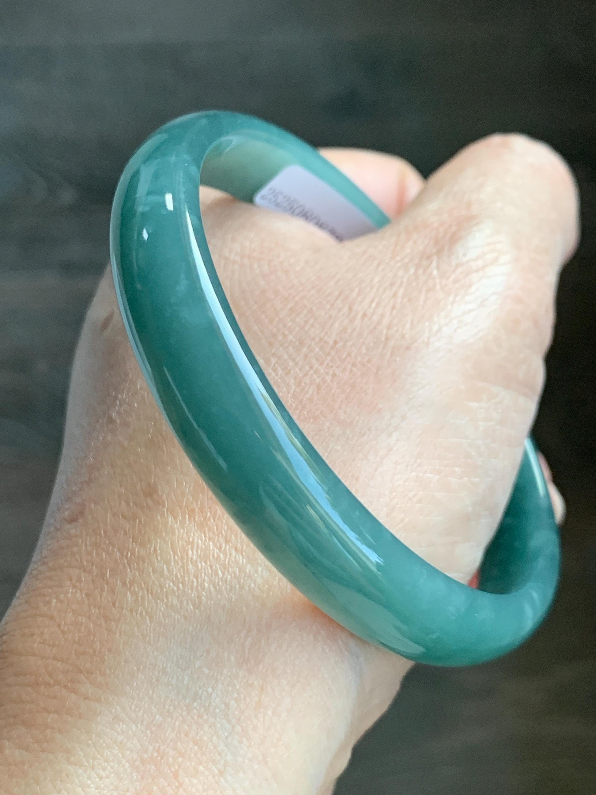 Certified Natural Grade A Guatemalan Icy Translucent Dark Teal Jade Jadeite Wide Bangle Bracelet 63.6mm 7.86” 40.87g 天然危深蓝绿翡翠正圈手镯 8783