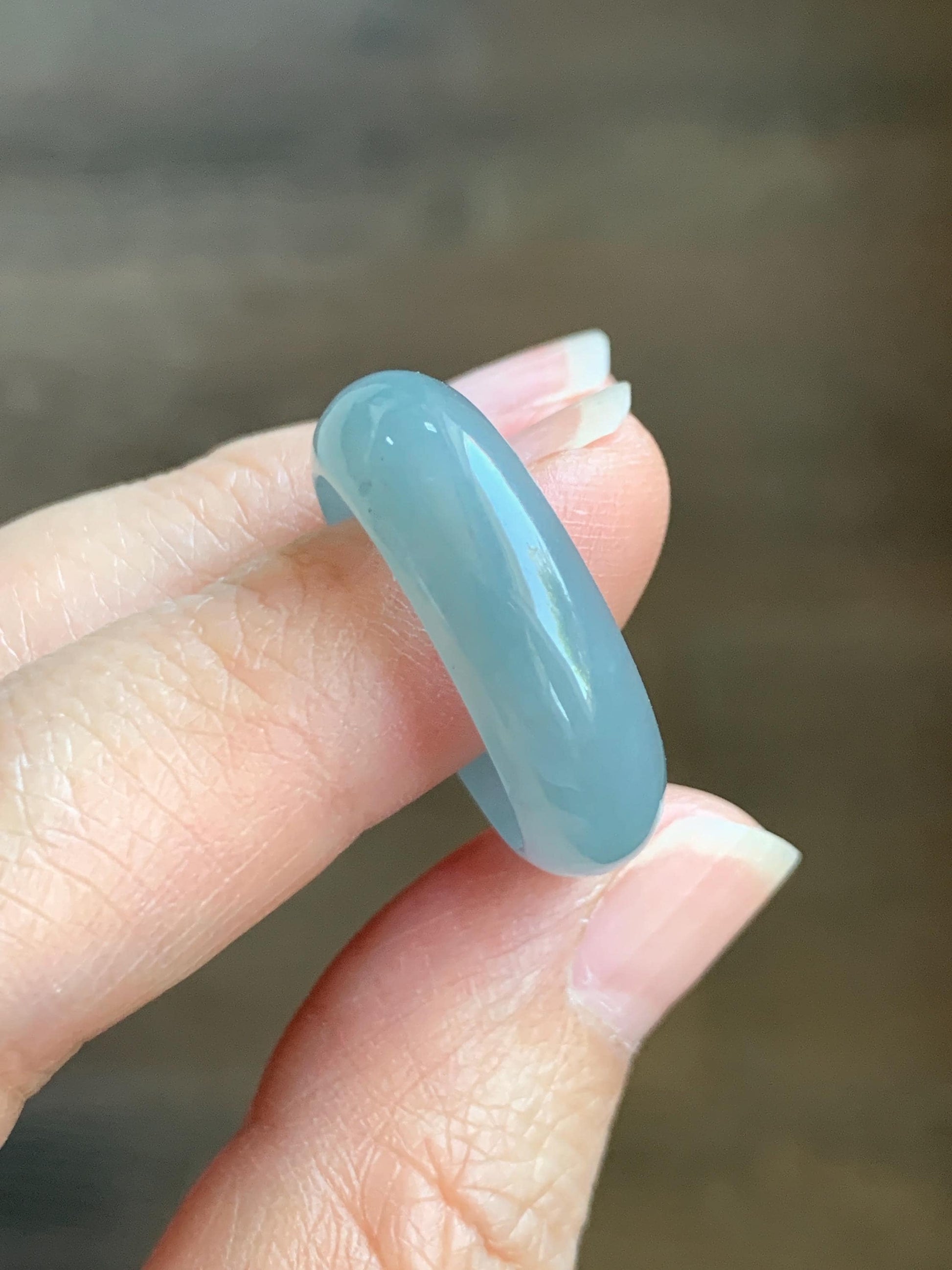 Natural Grade A Guatemalan Icy Translucent Light Dusty Blue Jade Jadeite Wide Band Ring Size 10.25 US 5g 天然冰危蓝翡翠戒圈 HLK55