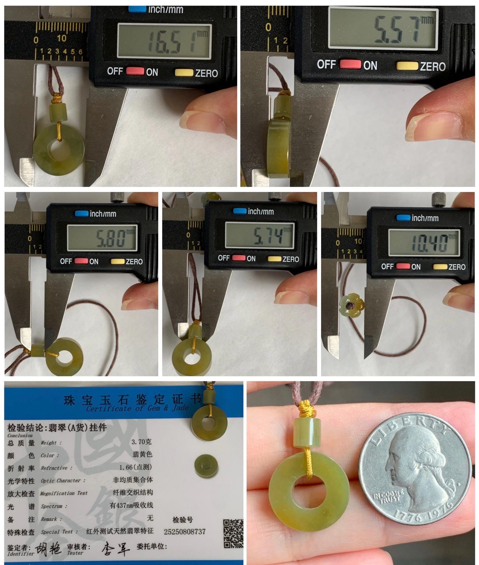 Certified Natural Grade A Guatemalan Icy Translucent Vibrant Yellow Jade Jadeite Ping An Kou Donut Pendant Rope Necklace 天然冰危满黄翡翠平安扣吊坠 8737