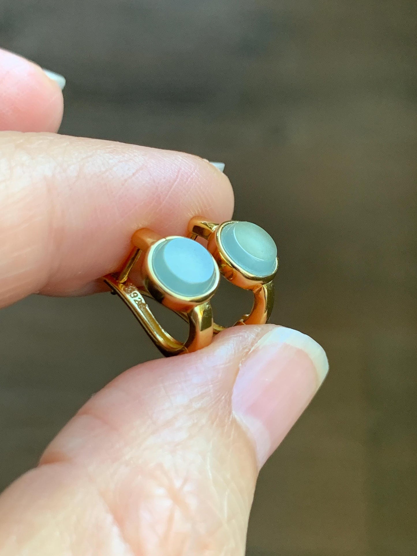 Natural Guatemalan Grade A Icy Translucent Pastel Teal Jade Jadeite Hoop Huggie Earrings Sterling Silver Gold Overlay 天然冰危淡晴底翡翠银镶耳包 QWL140