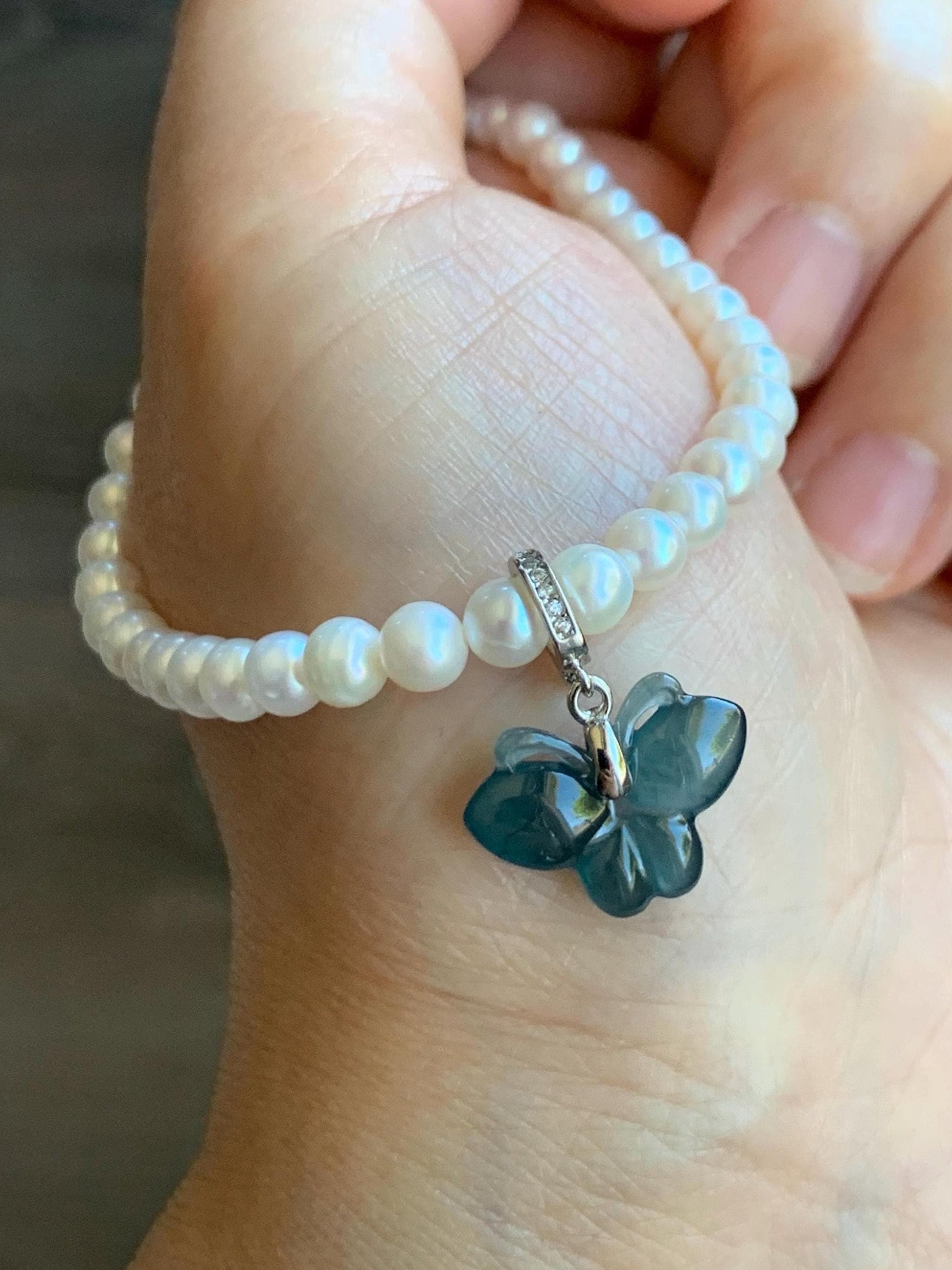 Natural Grade A Guatemalan Icy Highly Translucent Aegean Blue Jade Jadeite Butterfly Charm Pendant Sterling Silver 天然冰危牛仔蓝翡翠蝴蝶吊坠 HDS120