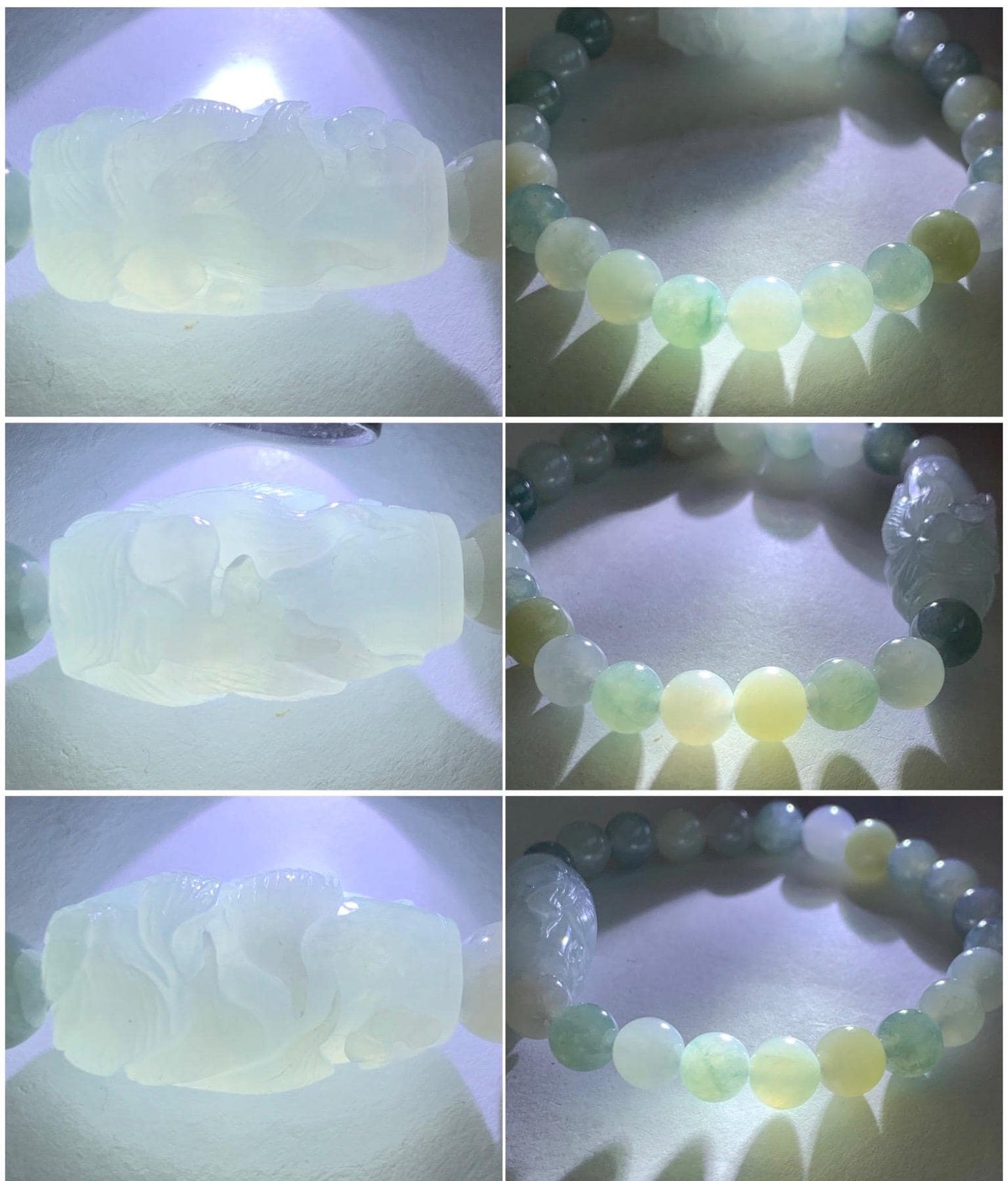 Natural Grade A Icy Translucent Pastel Blue Jade Jadeite Carved Nine-Tailed Fox Multicolored Beaded Bracelet 7” 25g 天然冰胶淡蓝翡翠九尾狐珠多宝手串 MDBH395