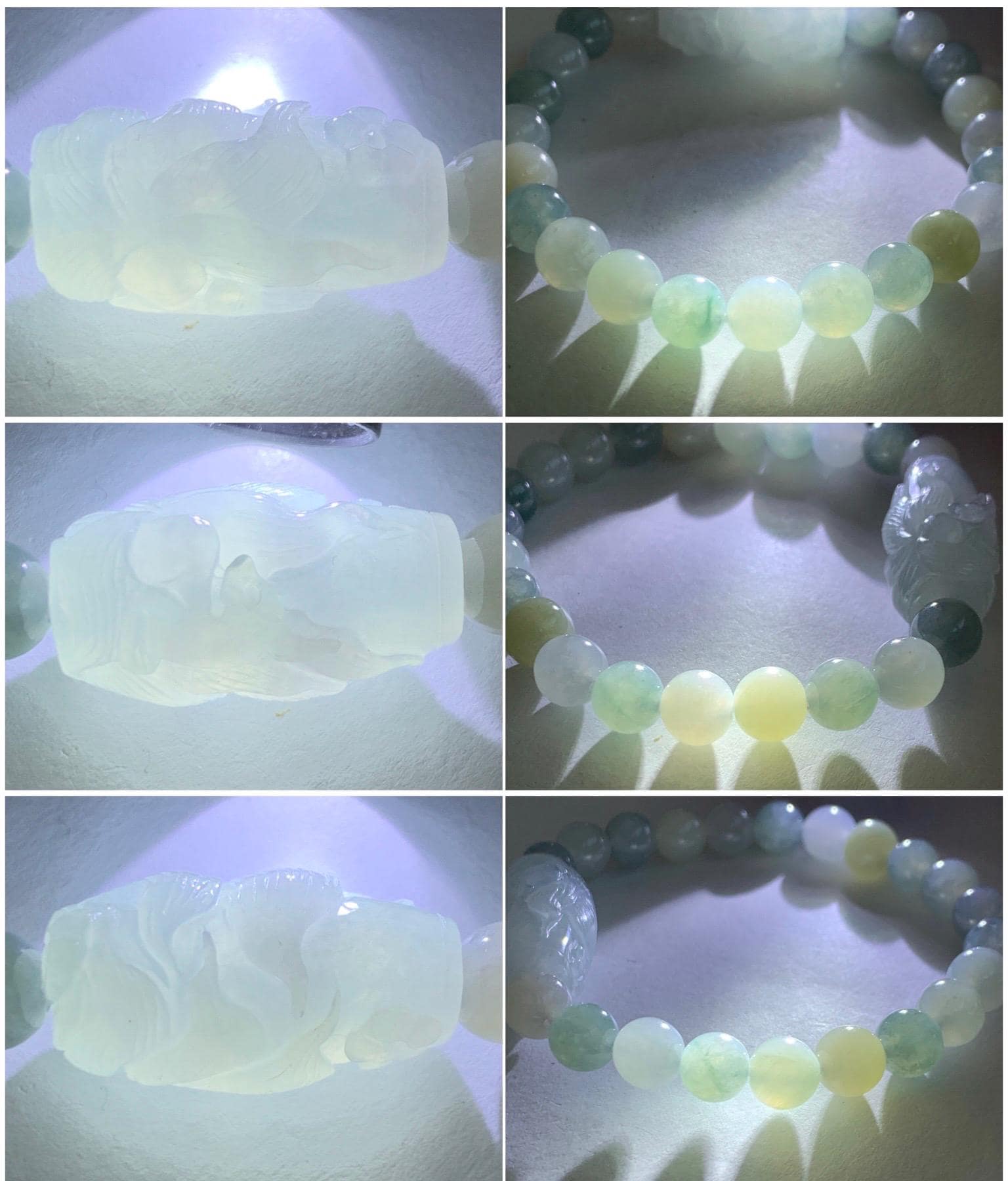 Natural Grade A Icy Translucent Pastel Blue Jade Jadeite Carved Nine-Tailed Fox Multicolored Beaded Bracelet 7” 25g 天然冰胶淡蓝翡翠九尾狐珠多宝手串 MDBH395