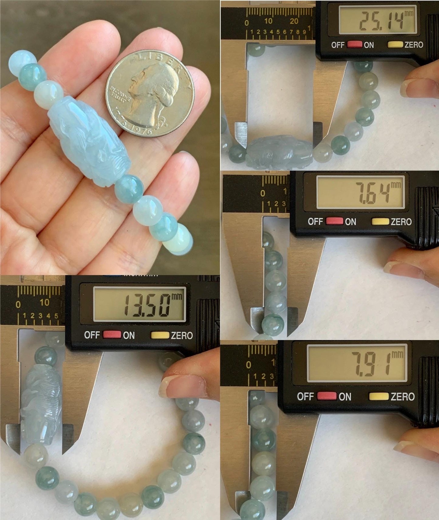 Natural Grade A Icy Translucent Pastel Blue Jade Jadeite Carved Nine-Tailed Fox Multicolored Beaded Bracelet 7” 25g 天然冰胶淡蓝翡翠九尾狐珠多宝手串 MDBH395