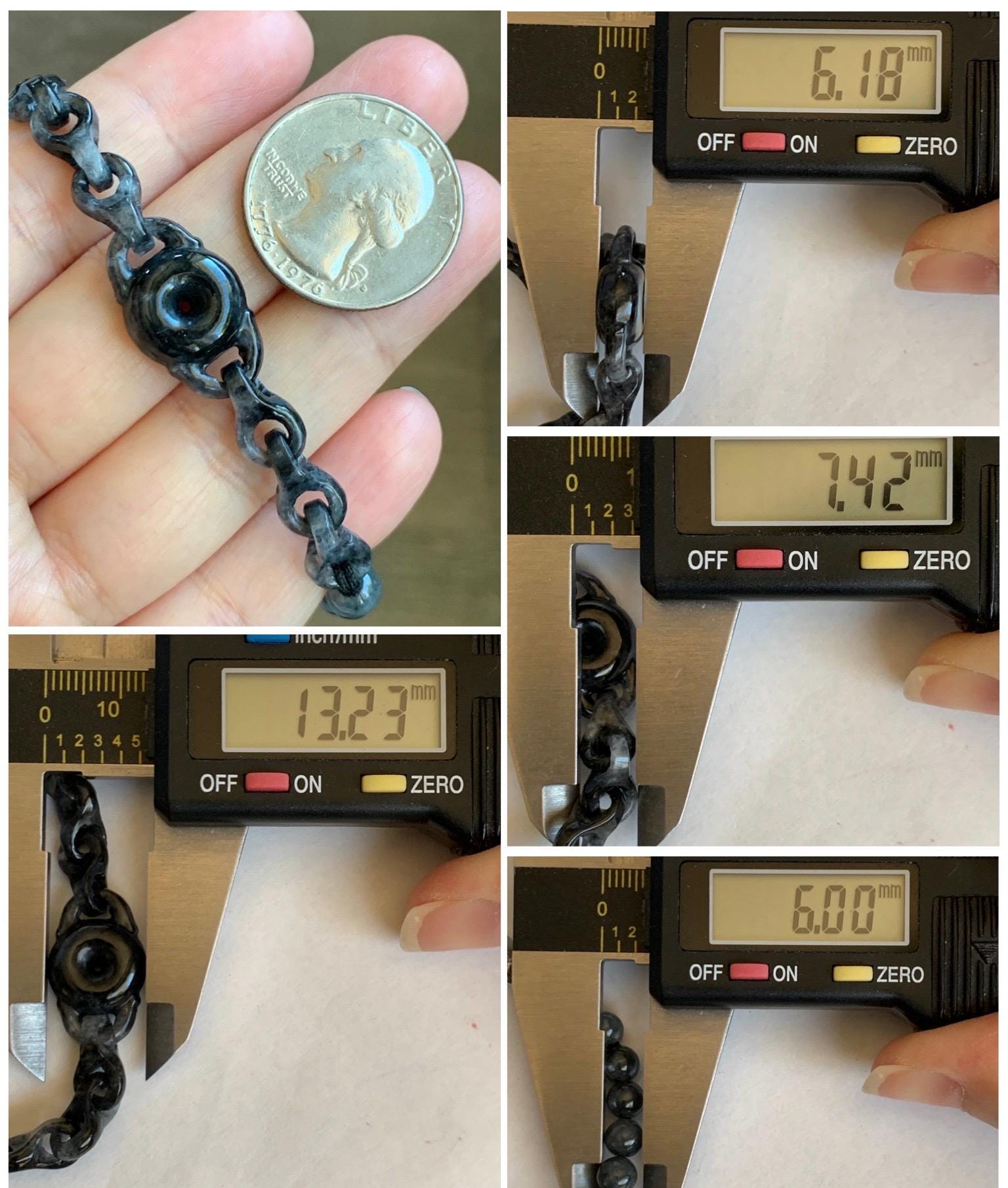 Natural Grade A Icy Translucent Wuji Jadeite Ping An Kou Donut Interlocking Chain Beaded Bracelet 7” Sterling Silver 天然乌鸡翡翠平安扣环环相扣手串 BWHH350