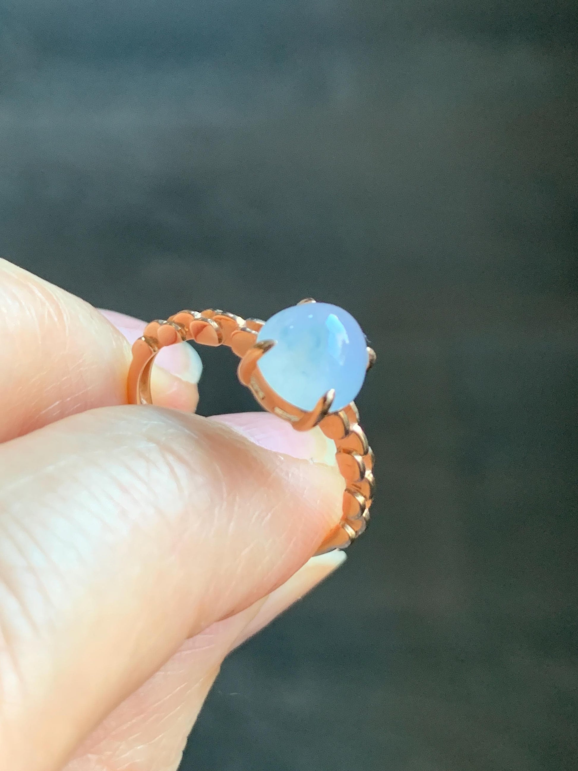 Certified Grade A Natural Icy Translucent Pastel Purple Jade Jadeite Chain Style Band Ring 18K Rose Gold Size 7 US 2.21g 天然冰淡紫底翡翠镶嵌戒指 4274