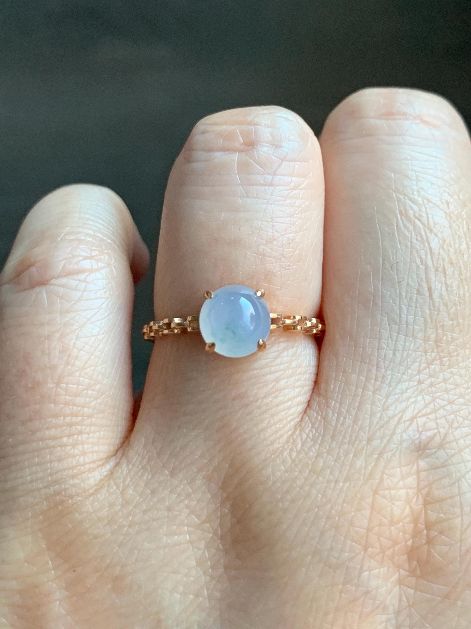 Certified Grade A Natural Icy Translucent Pastel Purple Jade Jadeite Chain Style Band Ring 18K Rose Gold Size 7 US 2.21g 天然冰淡紫底翡翠镶嵌戒指 4274