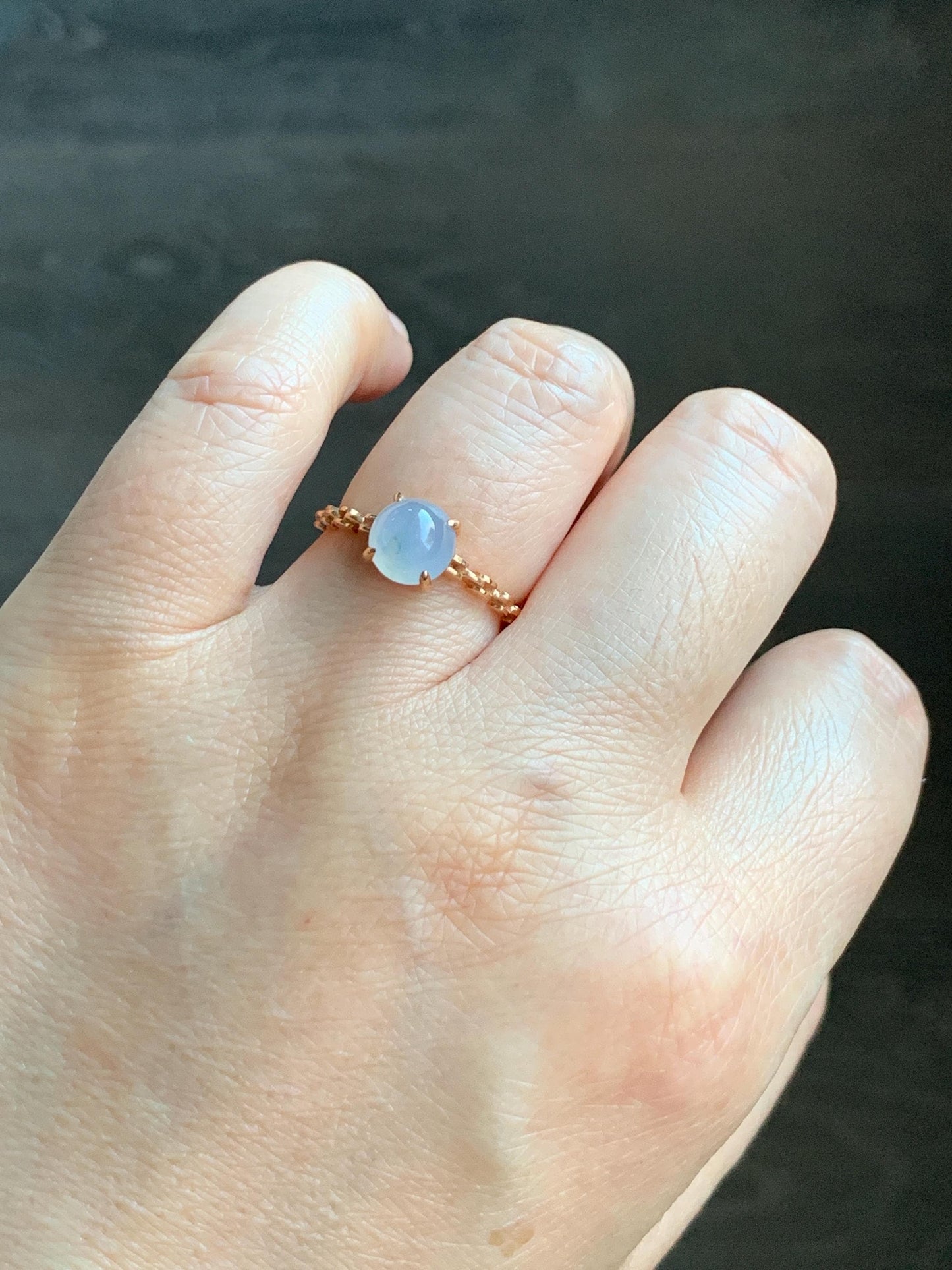 Certified Grade A Natural Icy Translucent Pastel Purple Jade Jadeite Chain Style Band Ring 18K Rose Gold Size 7 US 2.21g 天然冰淡紫底翡翠镶嵌戒指 4274