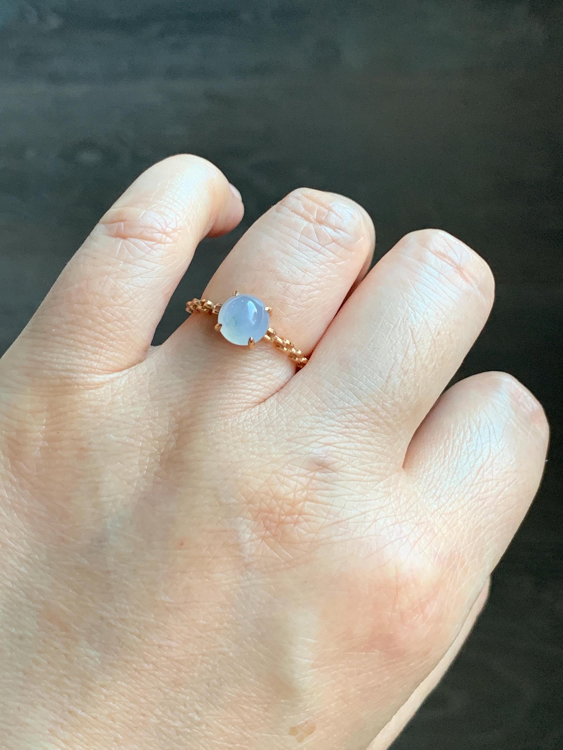 Certified Grade A Natural Icy Translucent Pastel Purple Jade Jadeite Chain Style Band Ring 18K Rose Gold Size 7 US 2.21g 天然冰淡紫底翡翠镶嵌戒指 4274