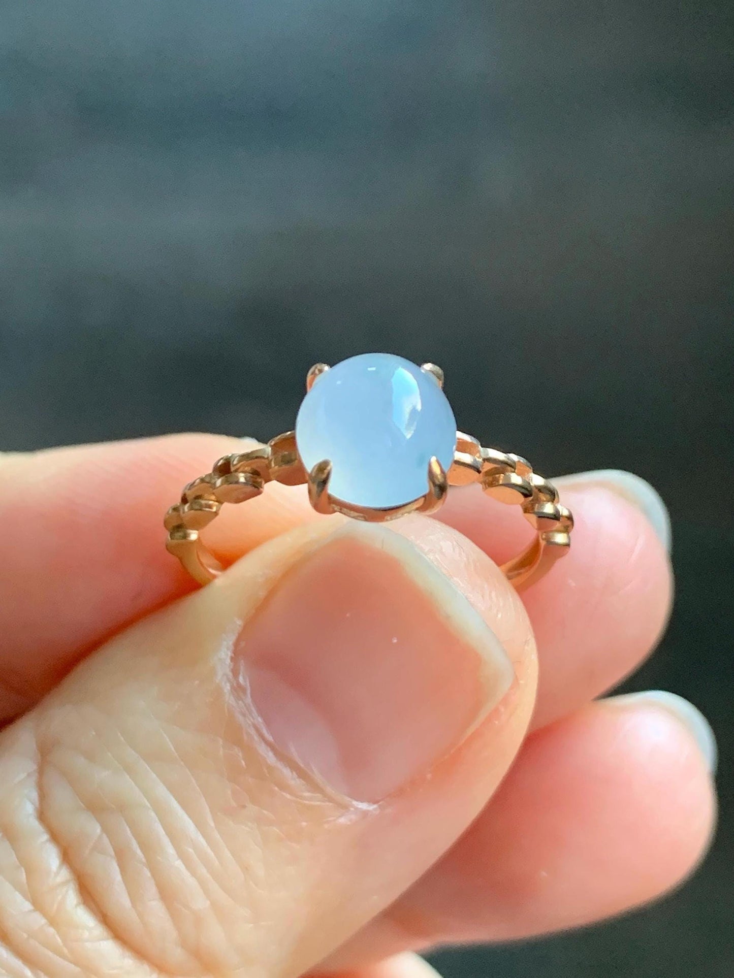 Certified Grade A Natural Icy Translucent Pastel Purple Jade Jadeite Chain Style Band Ring 18K Rose Gold Size 7 US 2.21g 天然冰淡紫底翡翠镶嵌戒指 4274