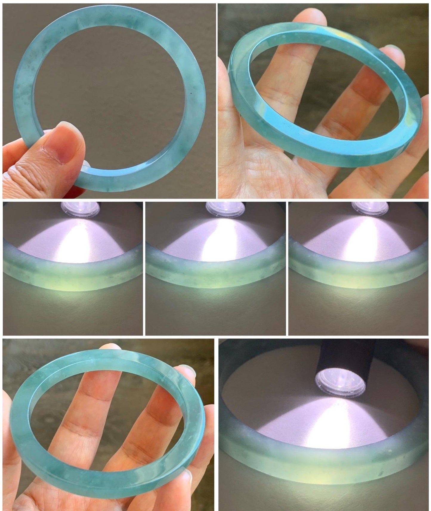 Certified Natural Guatemalan Icy Translucent Gelatinous Teal Blue Jade Jadeite Square Edged Bangle Bracelet 57.3mm 7” 28g 天然冰胶危蓝翡翠方镯手镯 8794