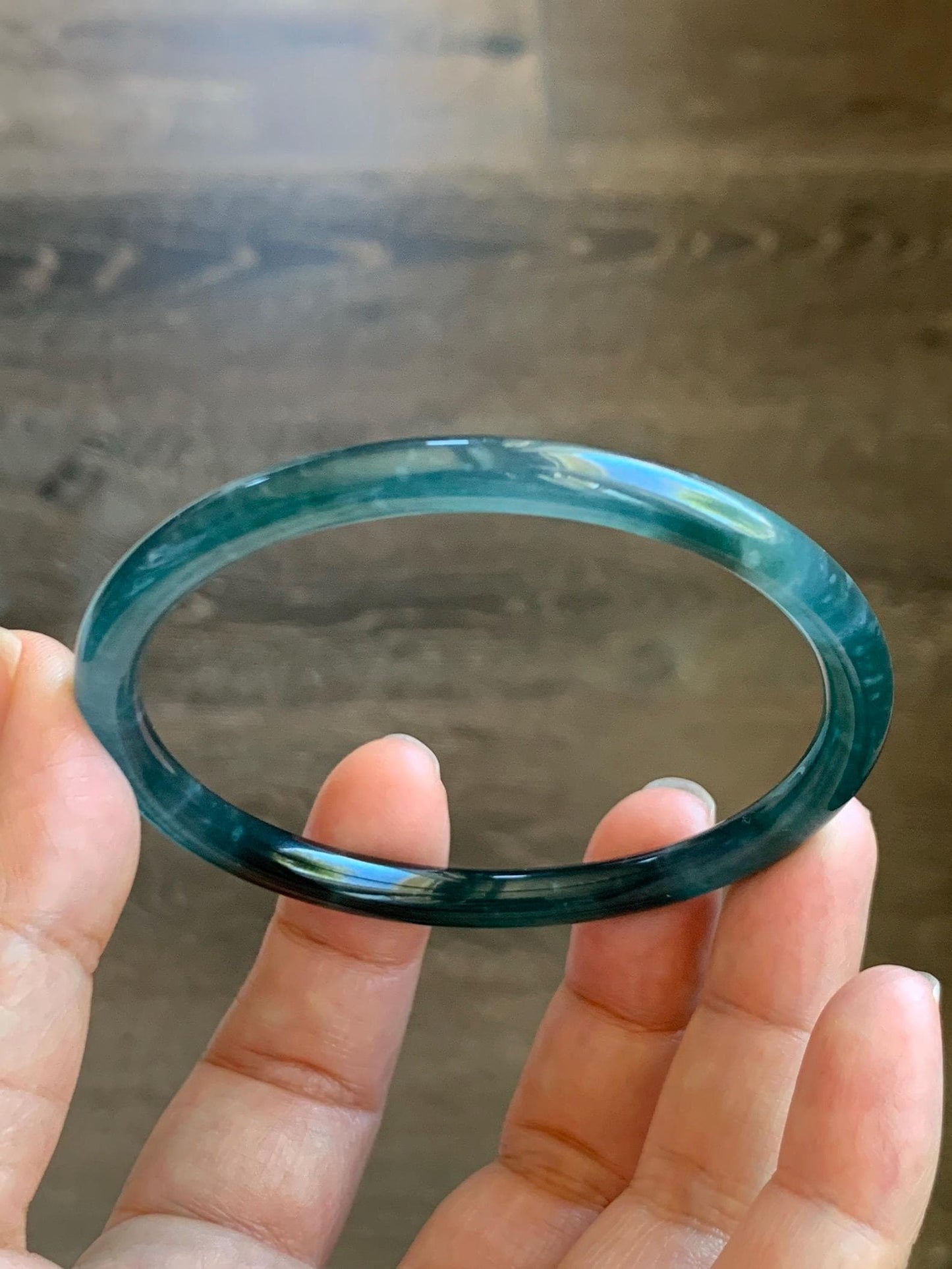 Certified Natural Grade A Guatemalan Icy Highly Translucent Dark Aegean Blue Jade Jadeite Slim Bangle 59.8mm 7.4” 18.99g 天然冰胶危深蓝翡翠细圆条手镯 8810