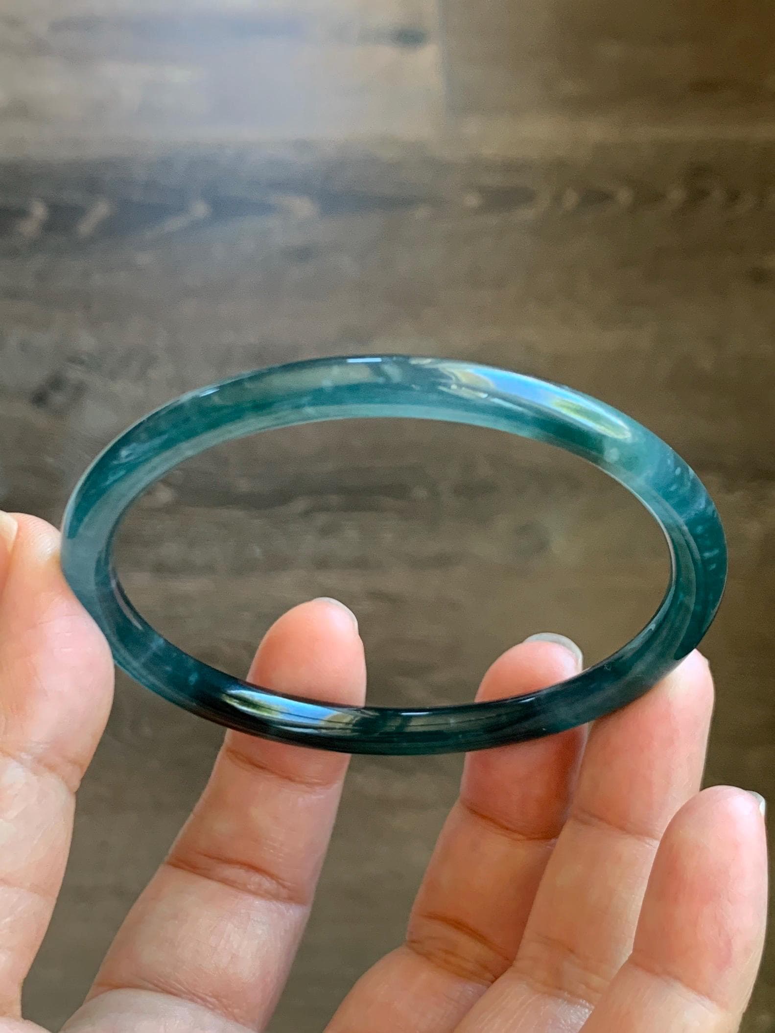 Certified Natural Grade A Guatemalan Icy Highly Translucent Dark Aegean Blue Jade Jadeite Slim Bangle 59.8mm 7.4” 18.99g 天然冰胶危深蓝翡翠细圆条手镯 8810