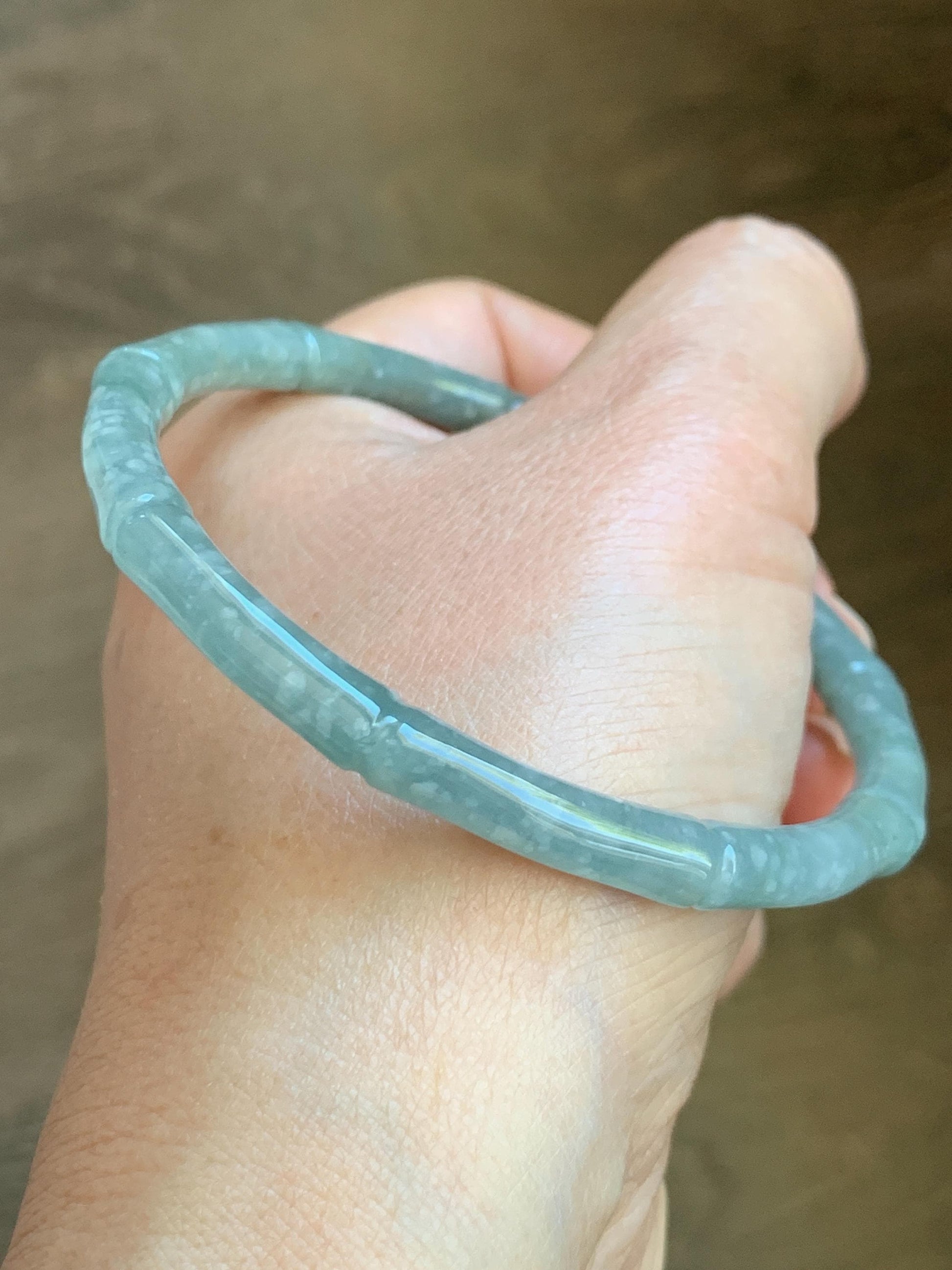 Certified Natural Grade A Guatemalan Icy Translucent Pastel Blue Jade Jadeite Carved Slim Bamboo Bangle 62.54mm 7.7” 19.34g 天然危浅篮翡翠竹节手镯 8798