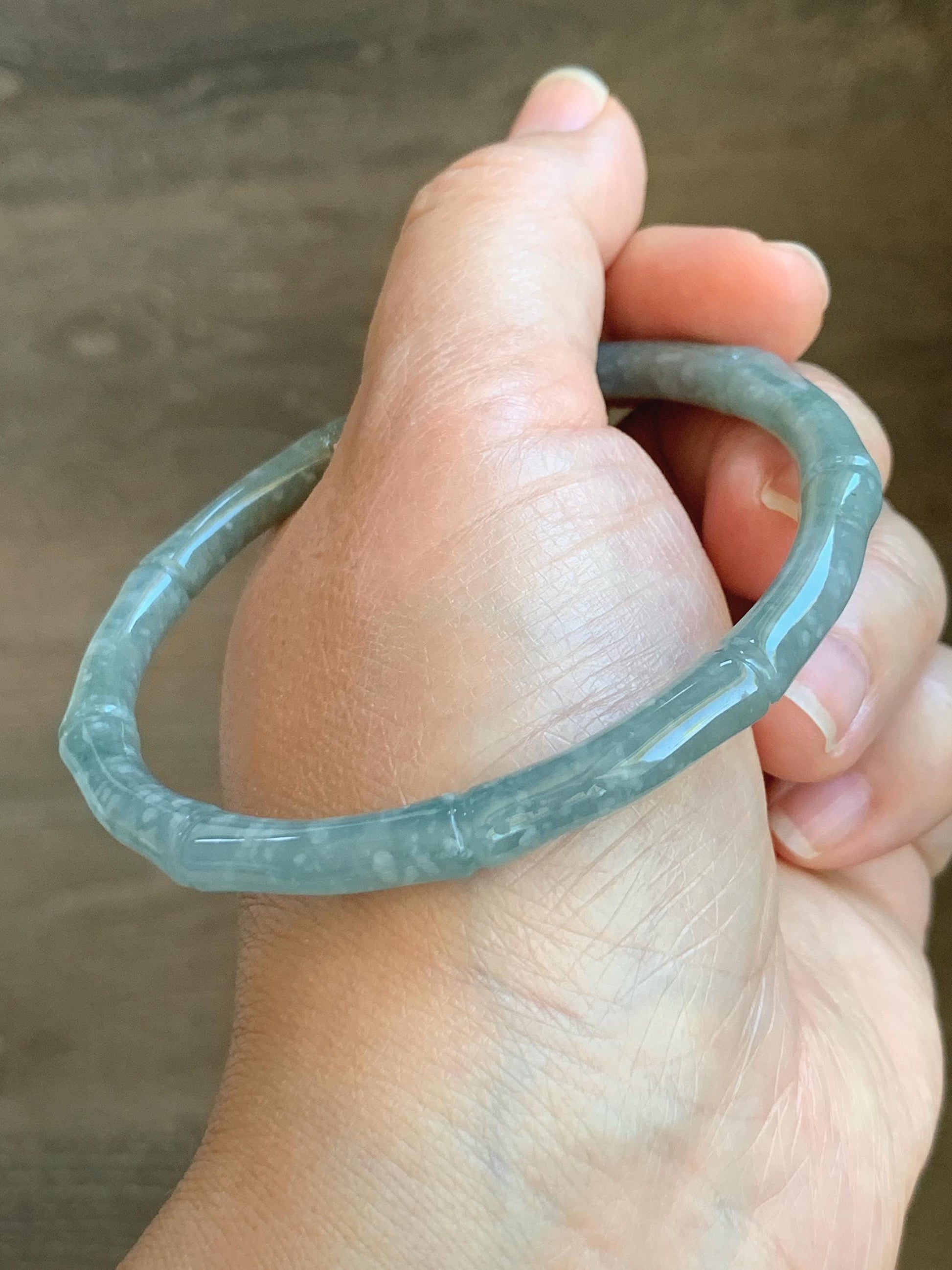 Certified Natural Grade A Guatemalan Icy Translucent Pastel Blue Jade Jadeite Carved Slim Bamboo Bangle 62.54mm 7.7” 19.34g 天然危浅篮翡翠竹节手镯 8798