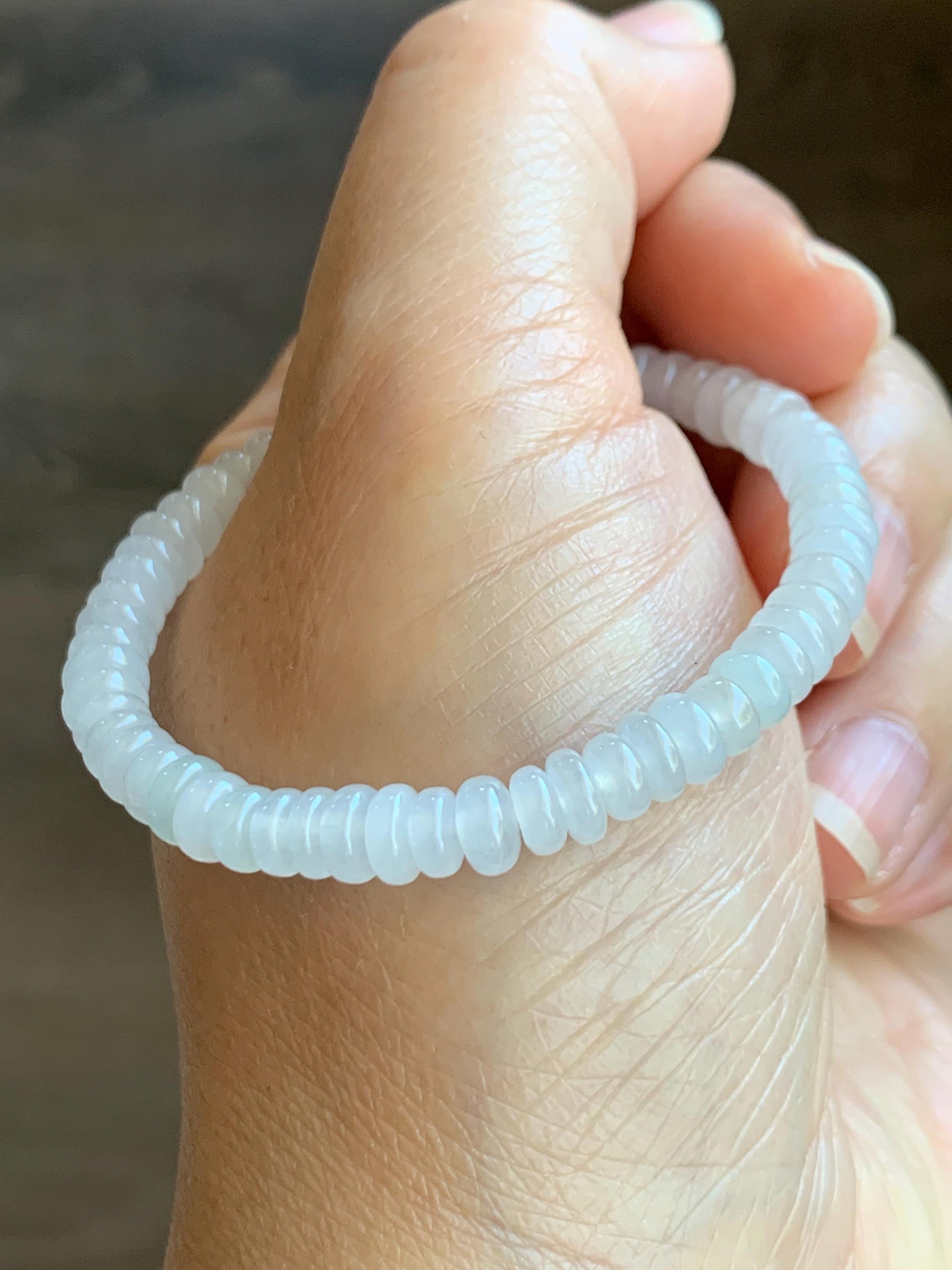 Natural Grade A Icy Highly Translucent White Jade Jadeite Drum Beads Red Agate Lotus Bead Beaded Bracelet 5.75” 10g 天然冰胶多宝翡翠大卡鼓珠手串 BGZ254