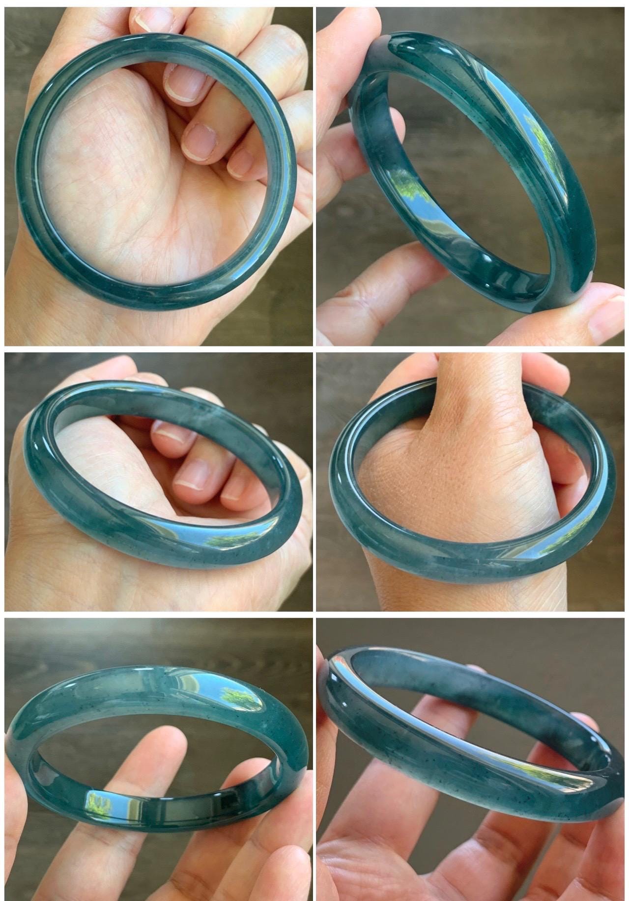 Certified Natural Grade A Guatemalan Icy Translucent Gelatinous Dark Teal Blue Jade Jadeite Bangle 58.63mm 7.25" 天然老种冰胶危蓝绿翡翠正圈手镯 8764