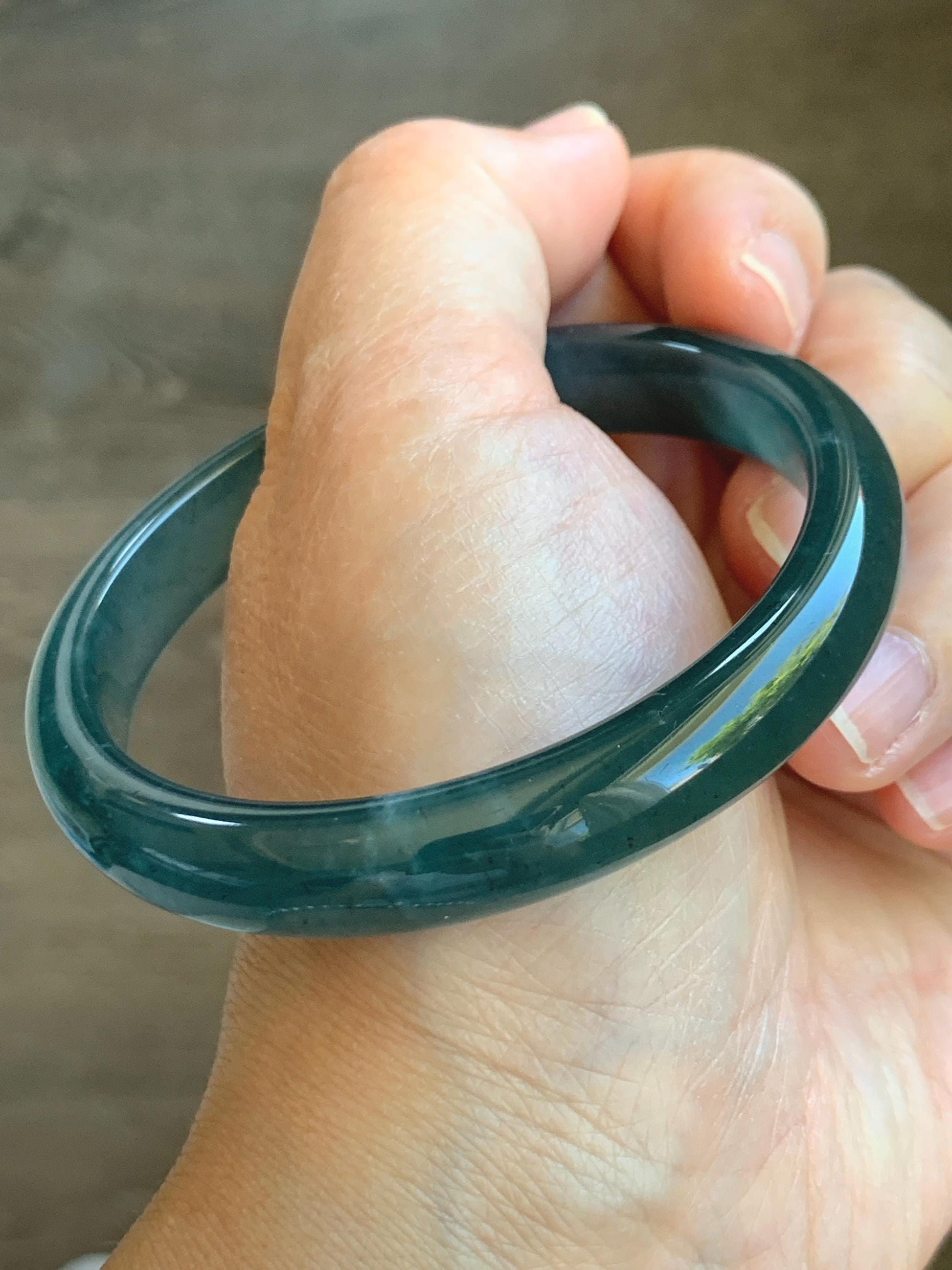 Certified Natural Grade A Guatemalan Icy Translucent Gelatinous Dark Teal Blue Jade Jadeite Bangle 58.63mm 7.25" 天然老种冰胶危蓝绿翡翠正圈手镯 8764