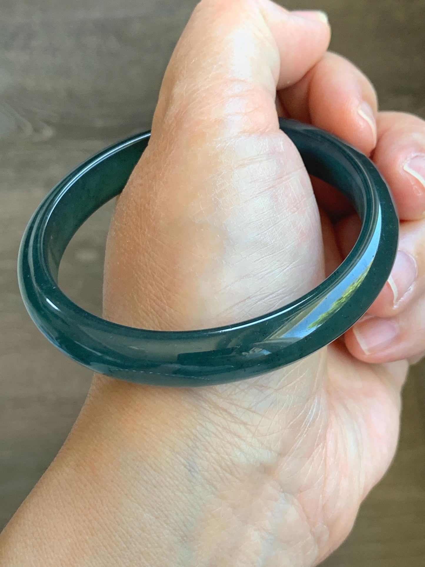 Certified Natural Grade A Guatemalan Icy Translucent Gelatinous Dark Teal Blue Jade Jadeite Bangle 58.57mm 7.24" 天然老种冰胶危蓝绿翡翠正圈手镯 8765