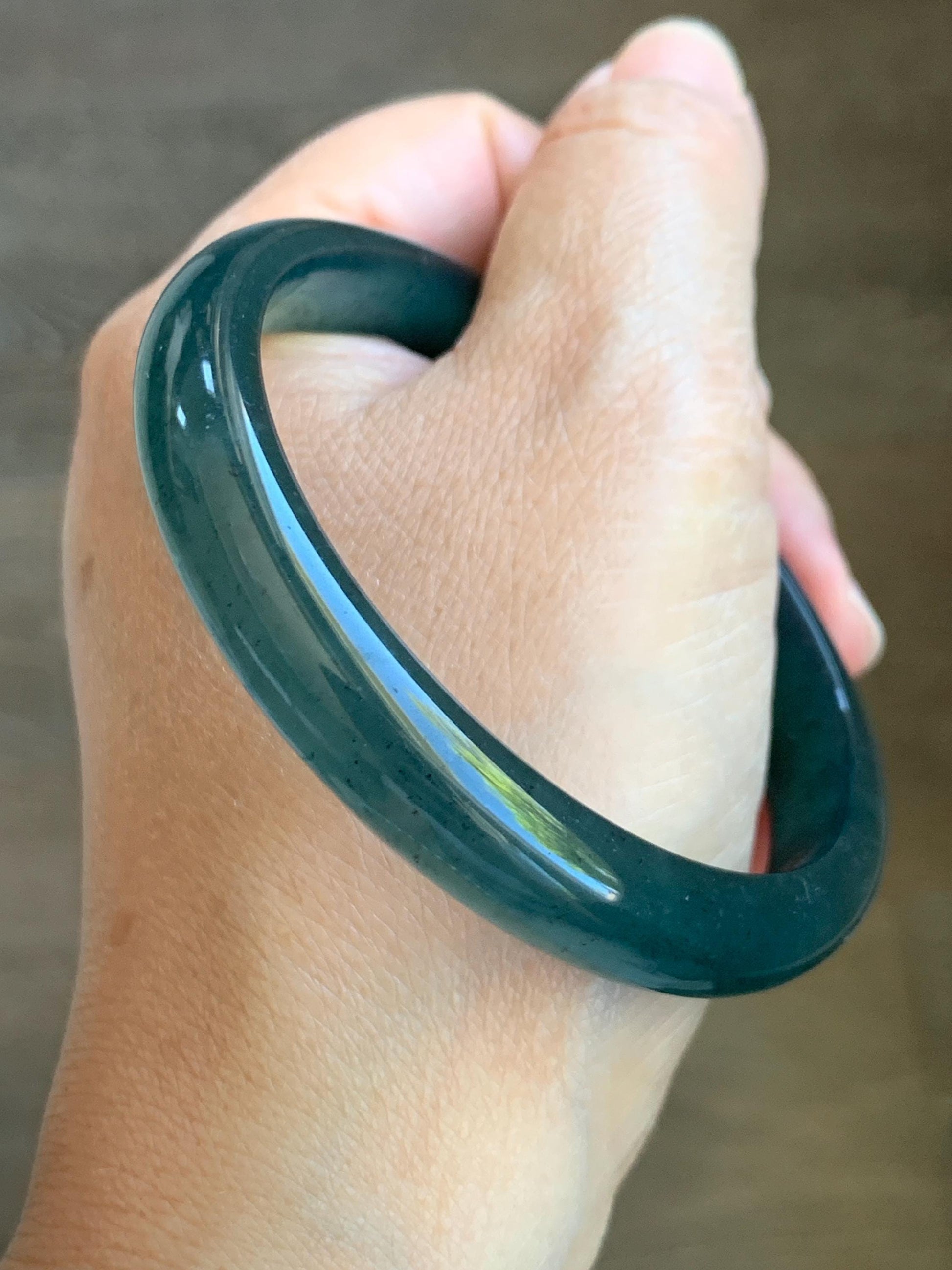 Certified Natural Grade A Guatemalan Icy Translucent Gelatinous Dark Teal Blue Jade Jadeite Bangle 58.57mm 7.24" 天然老种冰胶危蓝绿翡翠正圈手镯 8765