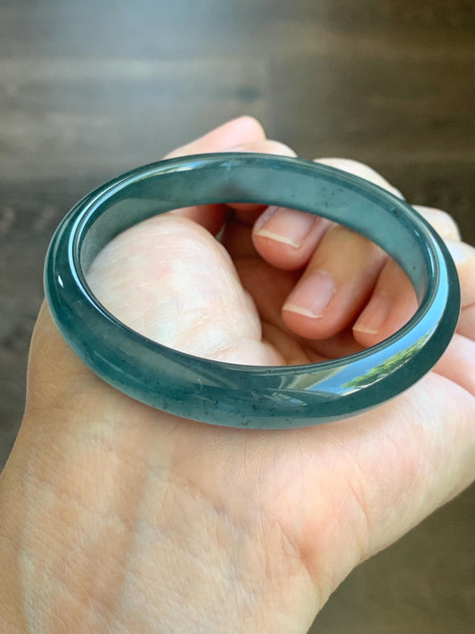 Certified Natural Grade A Guatemalan Icy Translucent Gelatinous Dark Teal Blue Jade Jadeite Bangle 57.81mm 7.14" 天然老种冰胶危蓝绿翡翠正圈手镯 8766