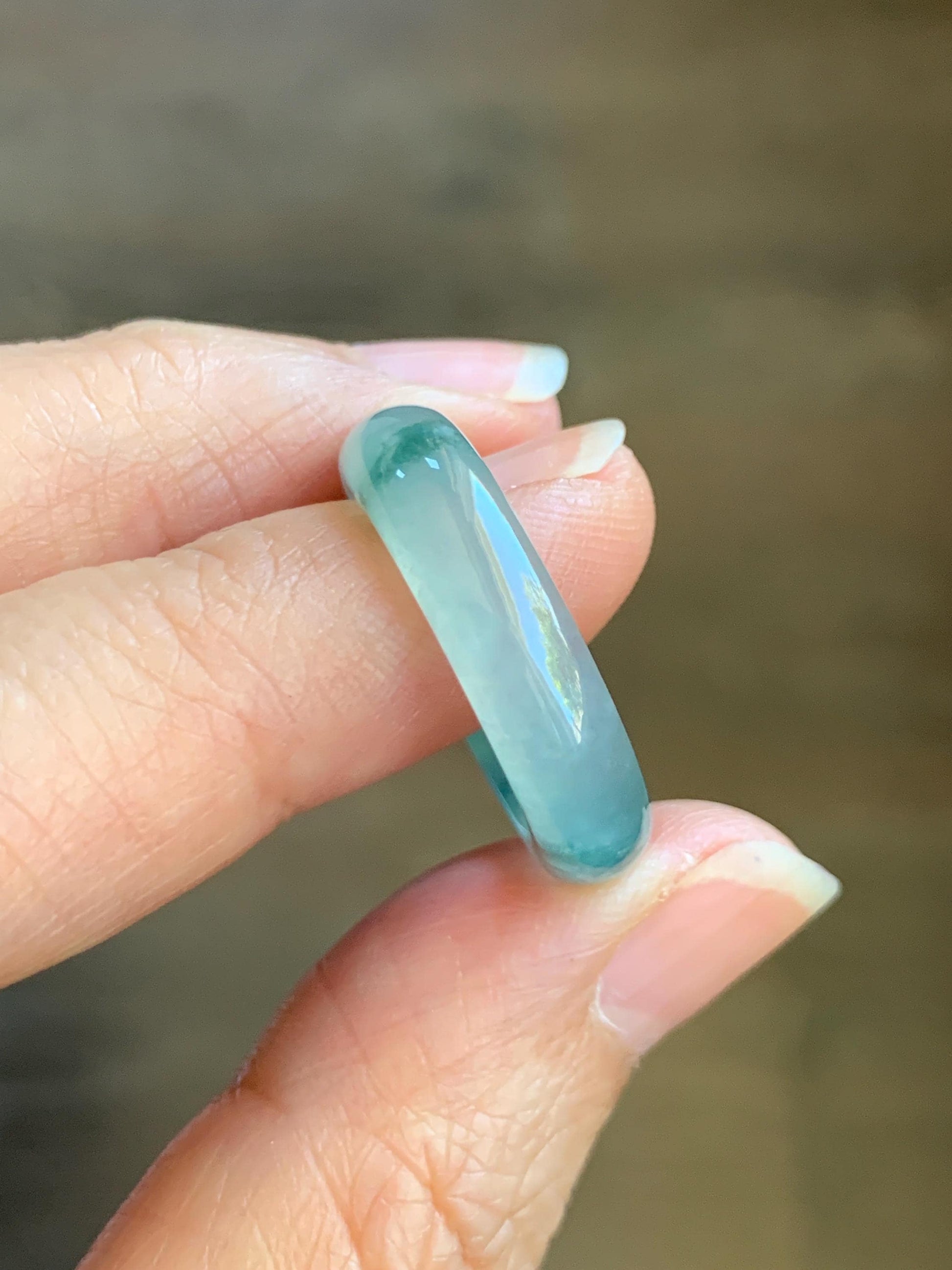 Certified Natural Grade A Premium Jade Jadeite Icy Highly Translucent Gelatinous Green Marbled Band Ring Size 7.75 US 天然冰起光飘花翡翠戒圈 8748