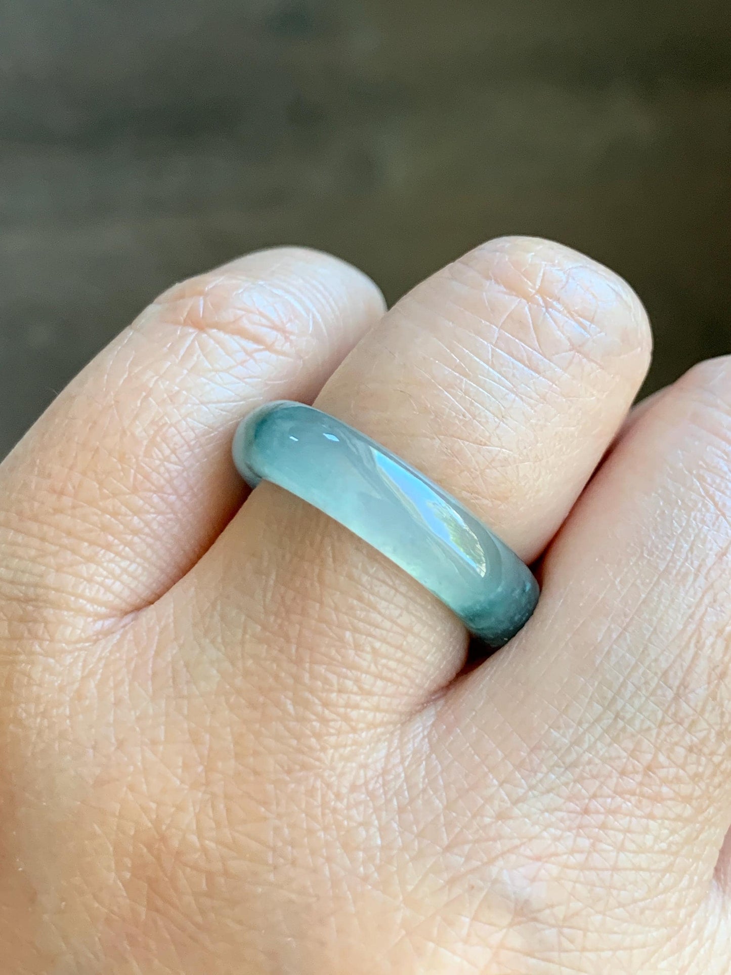 Certified Natural Grade A Premium Jade Jadeite Icy Highly Translucent Gelatinous Green Marbled Band Ring Size 7.75 US 天然冰起光飘花翡翠戒圈 8748