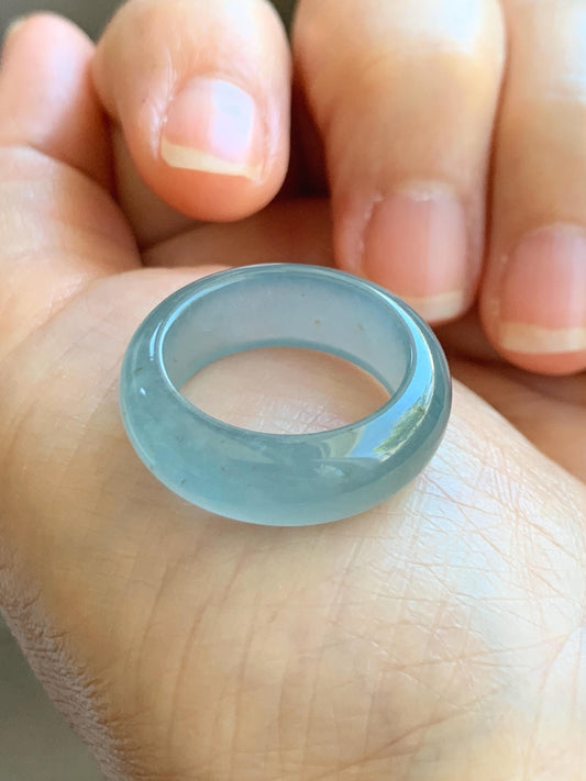 Certified Natural Grade A Guatemalan Icy Translucent Gelatinous Dusty Blur Jade Jadeite Band Ring Size 6.75 US 4.7g 天然冰胶危淡蓝撒金翡翠戒圈 8745