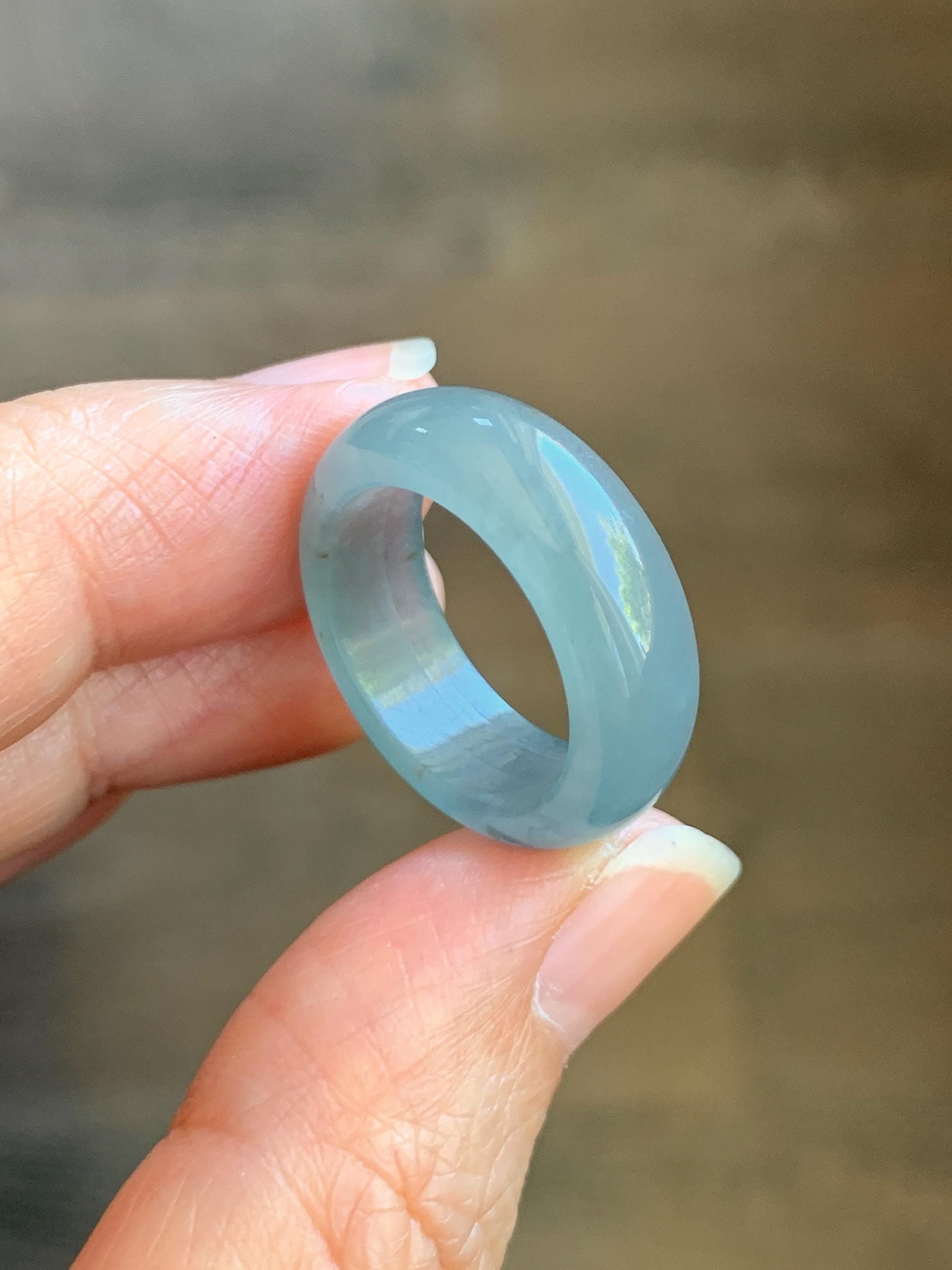 Certified Natural Grade A Guatemalan Icy Translucent Gelatinous Dusty Blur Jade Jadeite Band Ring Size 6.75 US 4.7g 天然冰胶危淡蓝撒金翡翠戒圈 8745