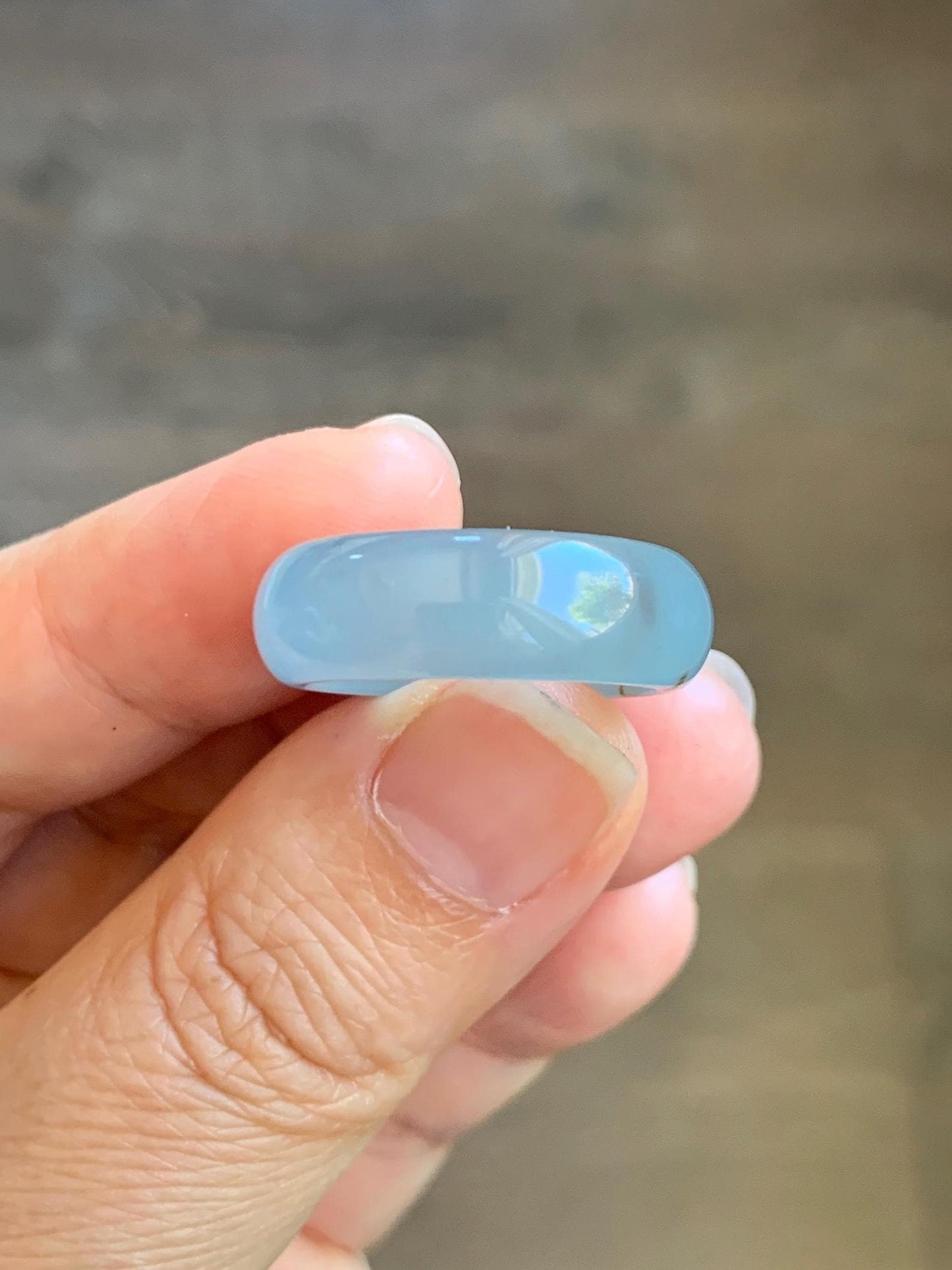 Certified Natural Grade A Guatemalan Icy Translucent Gelatinous Dusty Blur Jade Jadeite Band Ring Size 8 US 4.24g 天然冰胶危淡蓝撒金翡翠戒圈 8746