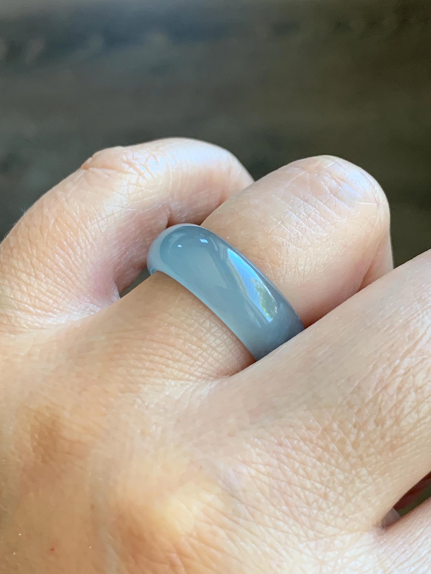 Certified Natural Grade A Guatemalan Icy Translucent Gelatinous Dusty Blur Jade Jadeite Band Ring Size 8 US 4.24g 天然冰胶危淡蓝撒金翡翠戒圈 8746
