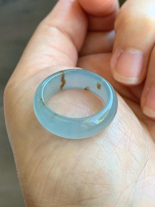 Certified Natural Grade A Guatemalan Icy Translucent Gelatinous Dusty Blur Jade Jadeite Band Ring Size 8 US 4.24g 天然冰胶危淡蓝撒金翡翠戒圈 8746