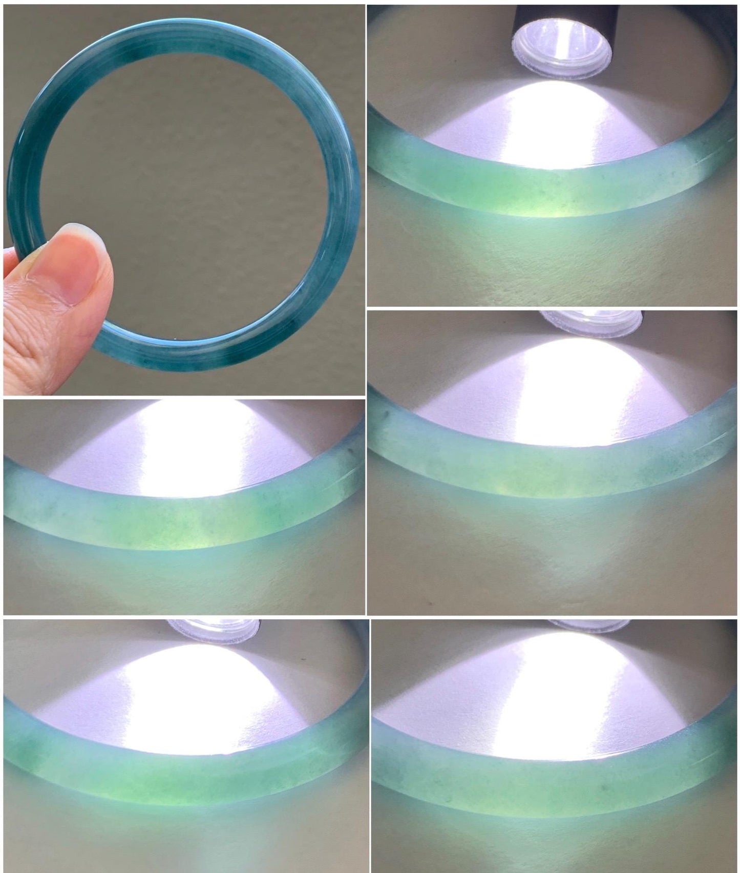 Certified Natural Grade A Guatemalan Icy Translucent Dark Aegean Blue Jade Jadeite Slim Bangle 56.1mm 6.9” 22.4g 天然冰胶危深蓝翡翠细圆条手镯 8767