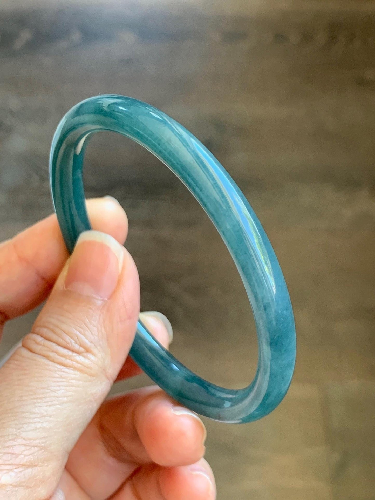 Certified Natural Grade A Guatemalan Icy Translucent Dark Aegean Blue Jade Jadeite Slim Bangle 56.1mm 6.9” 22.4g 天然冰胶危深蓝翡翠细圆条手镯 8767