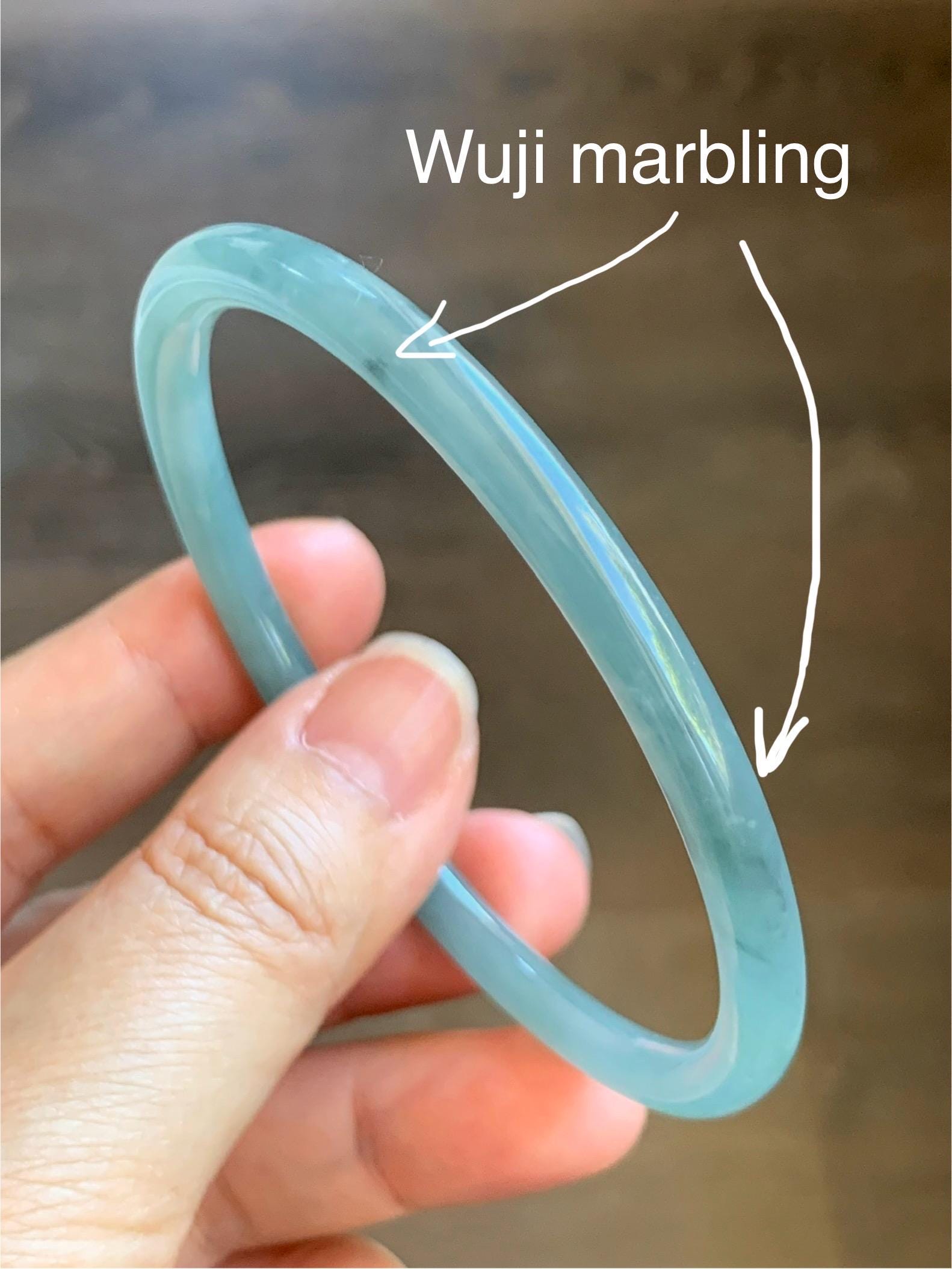 Certified Natural Grade A Guatemalan Icy Translucent Dusty Teal Blue Jade Jadeite Slim Bangle 62.5mm 7.72” 8791 天然冰胶危暗蓝翡翠细圆条手镯 8791