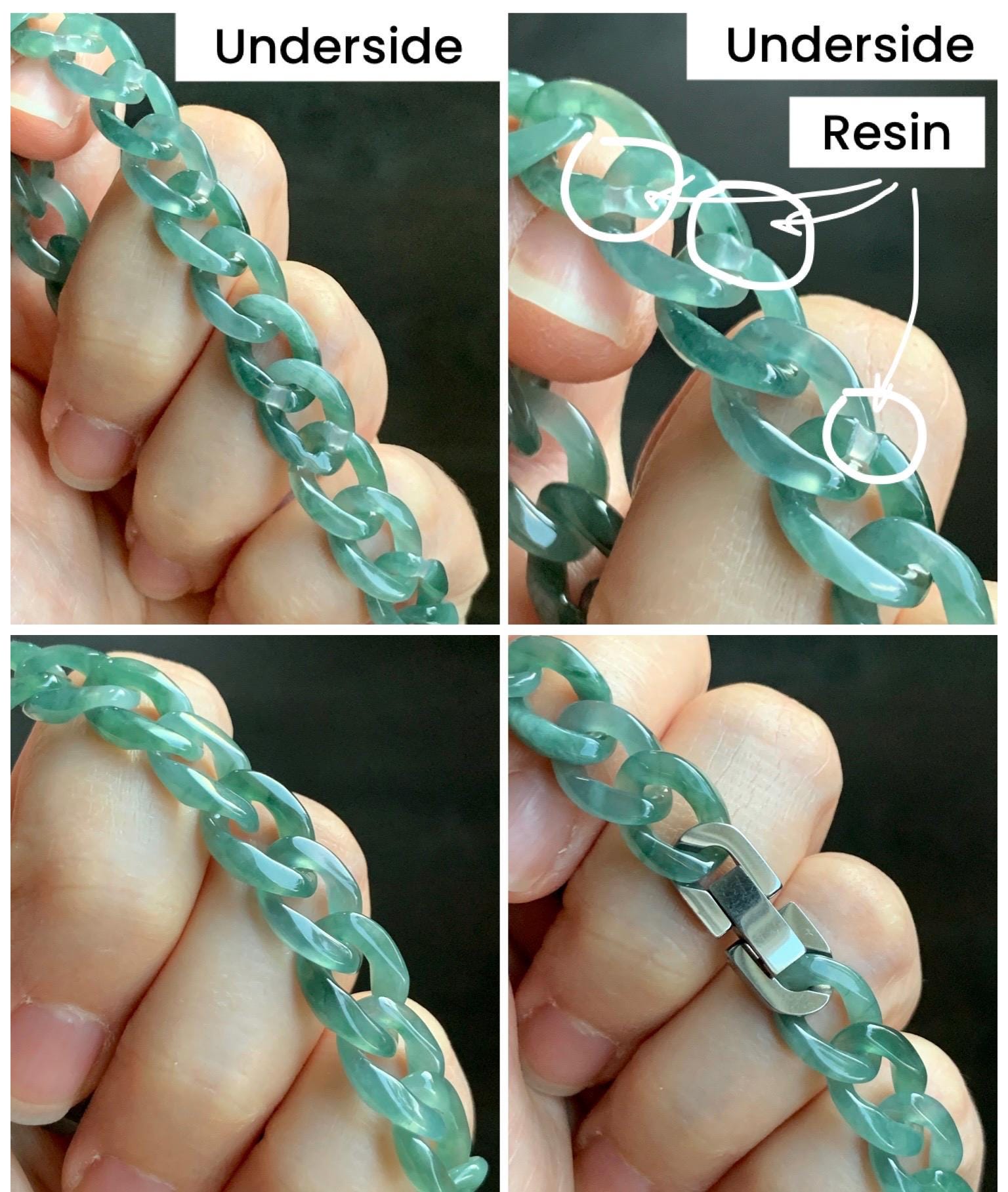 Natural Grade A Guatemalan Icy Translucent Light Green Jade Jadeite Carved Curb Chain Bracelet Stainless Steel 7” 12g 天然冰胶危浅绿翡翠链手链 CBW108