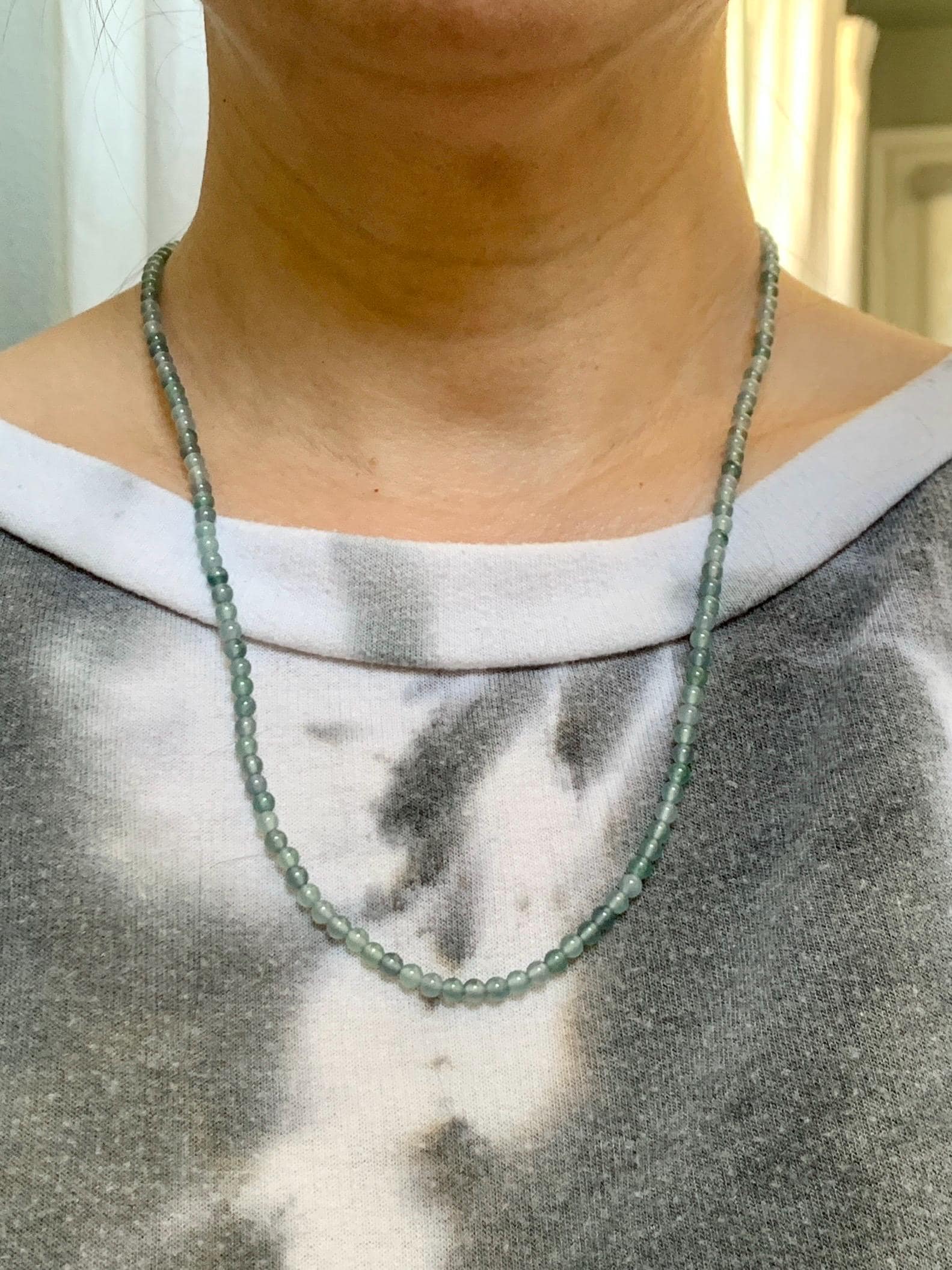 Natural Grade A Guatemalan Icy Highly Translucent Pastel Blue Multicolored Jade Jadeite Petite Beaded Necklace 22.5” 3.9mm 天然冰危淡蓝翡翠小珠项链 WDBL