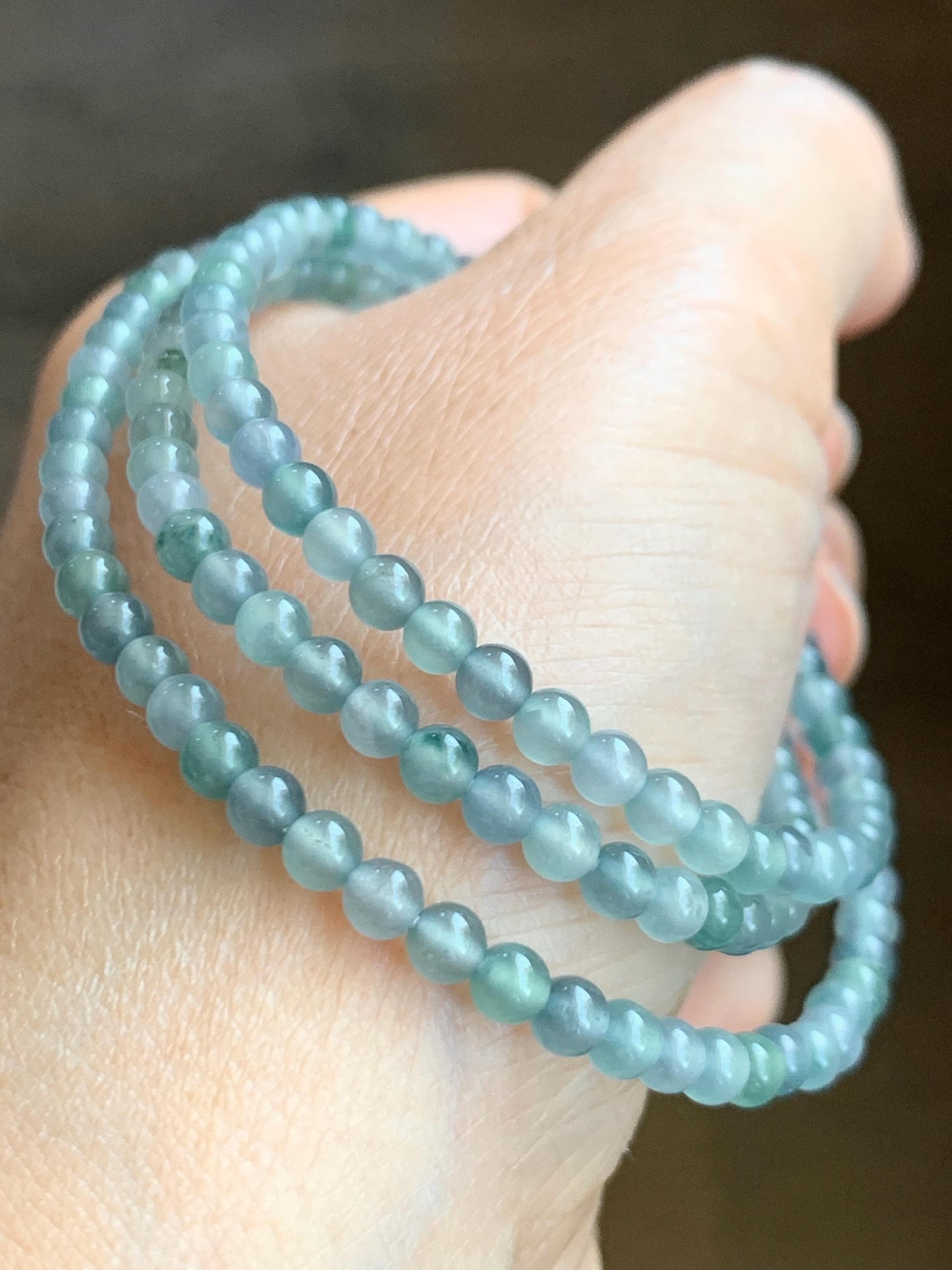 Natural Grade A Guatemalan Icy Highly Translucent Pastel Blue Multicolored Jade Jadeite Petite Beaded Necklace 22.5” 3.9mm 天然冰危淡蓝翡翠小珠项链 WDBL