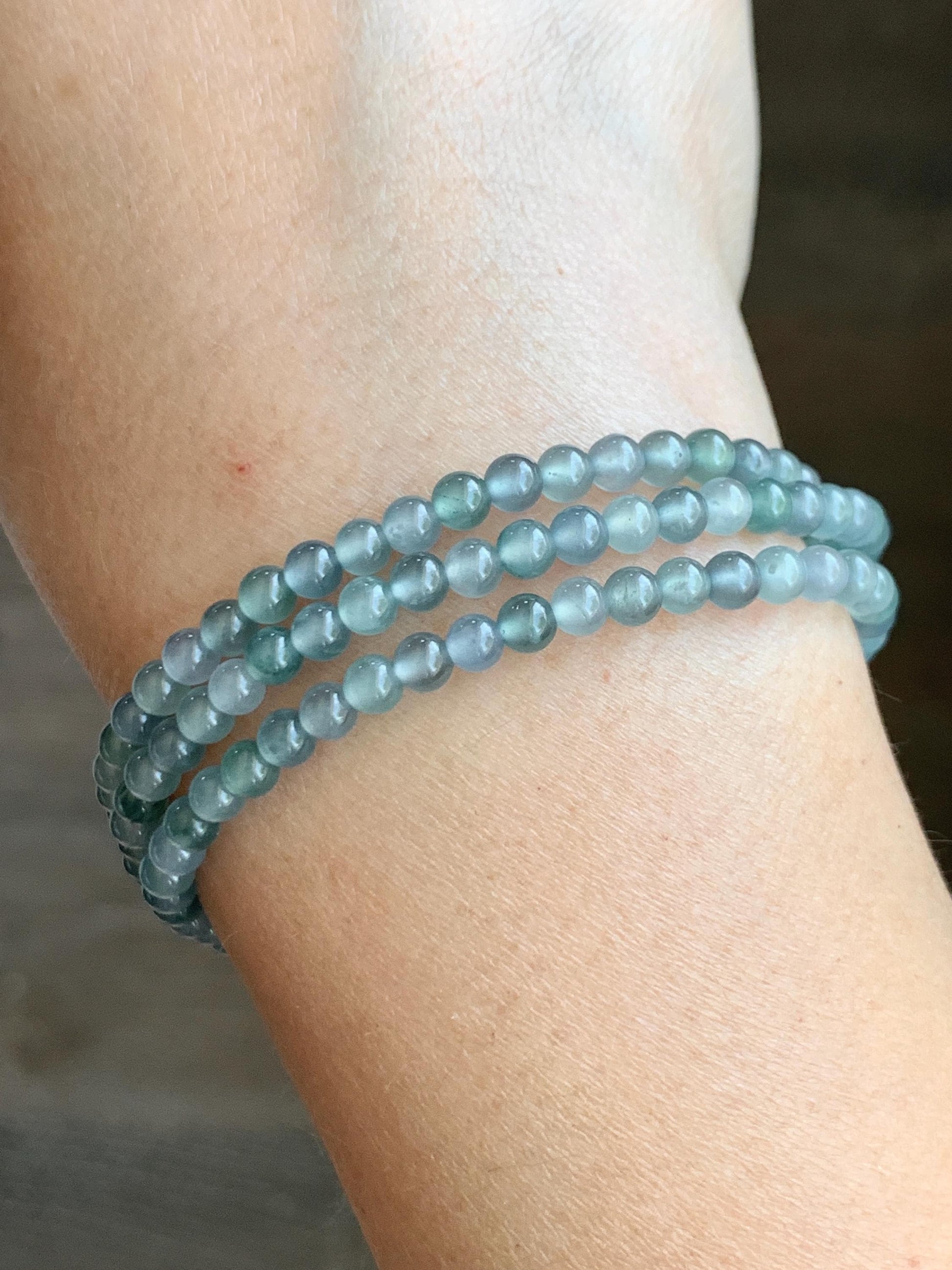 Natural Grade A Guatemalan Icy Highly Translucent Pastel Blue Multicolored Jade Jadeite Petite Beaded Necklace 22.5” 3.9mm 天然冰危淡蓝翡翠小珠项链 WDBL