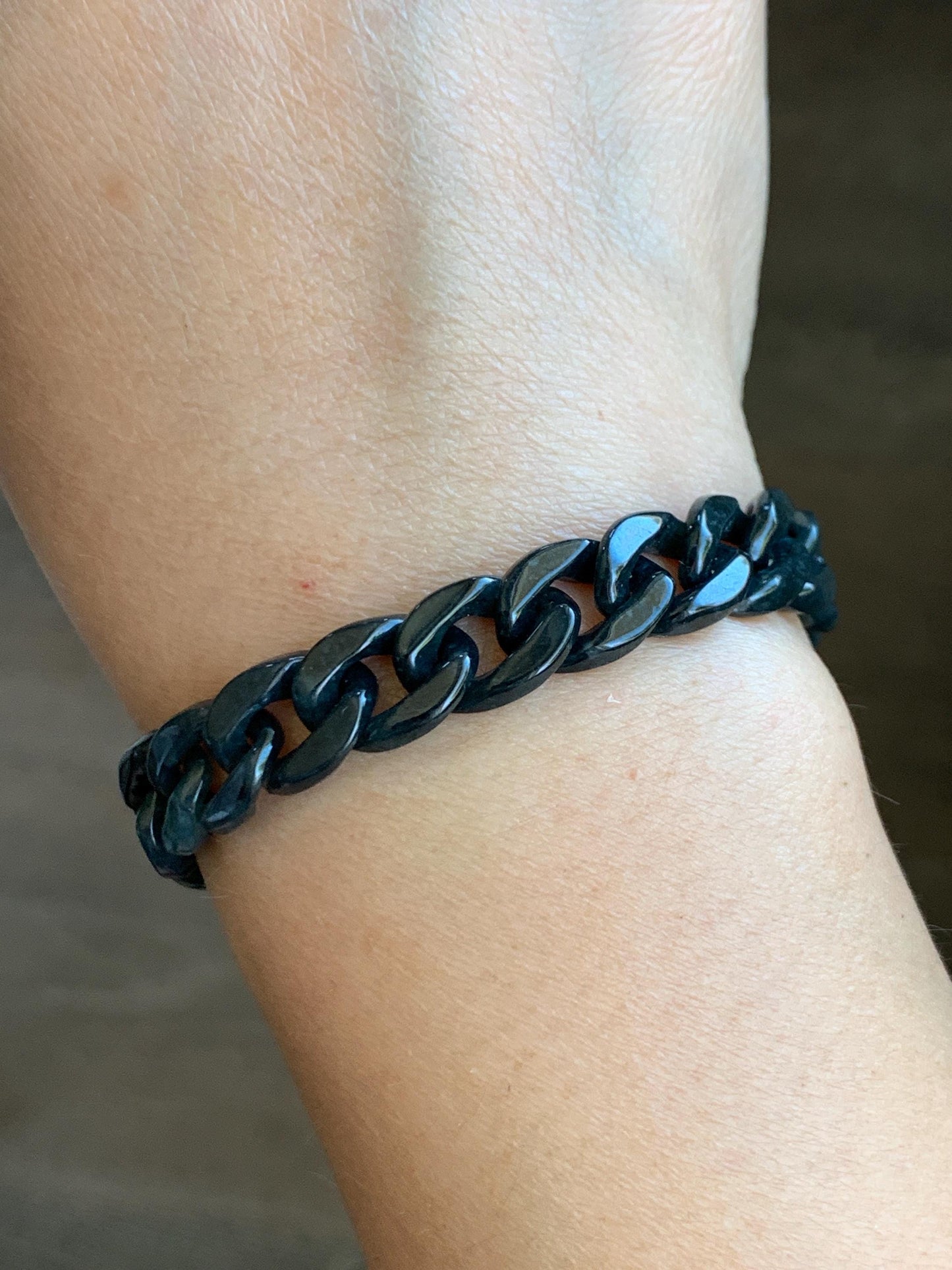 Natural Grade A Guatemalan Icy Translucent Wuji Jade Jadeite Carved Curb Chain Bracelet Stainless Steel 7.25” 15g 天然冰胶危乌鸡翡翠链手链 CBW108B