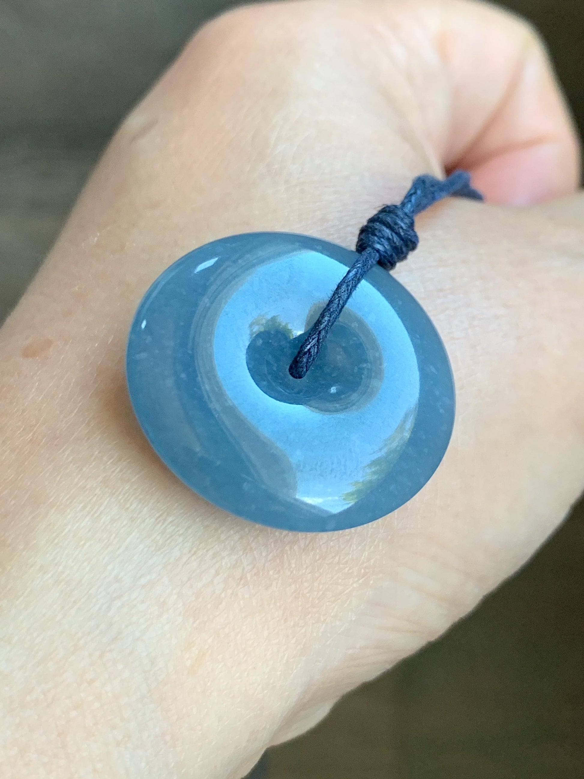 Certified Natural Grade A Guatemalan Icy Translucent Blueberry Jade Jadeite Ping An Kou Donut Pendant Rope Necklace 天然冰危蓝莓紫平安扣吊坠 8742