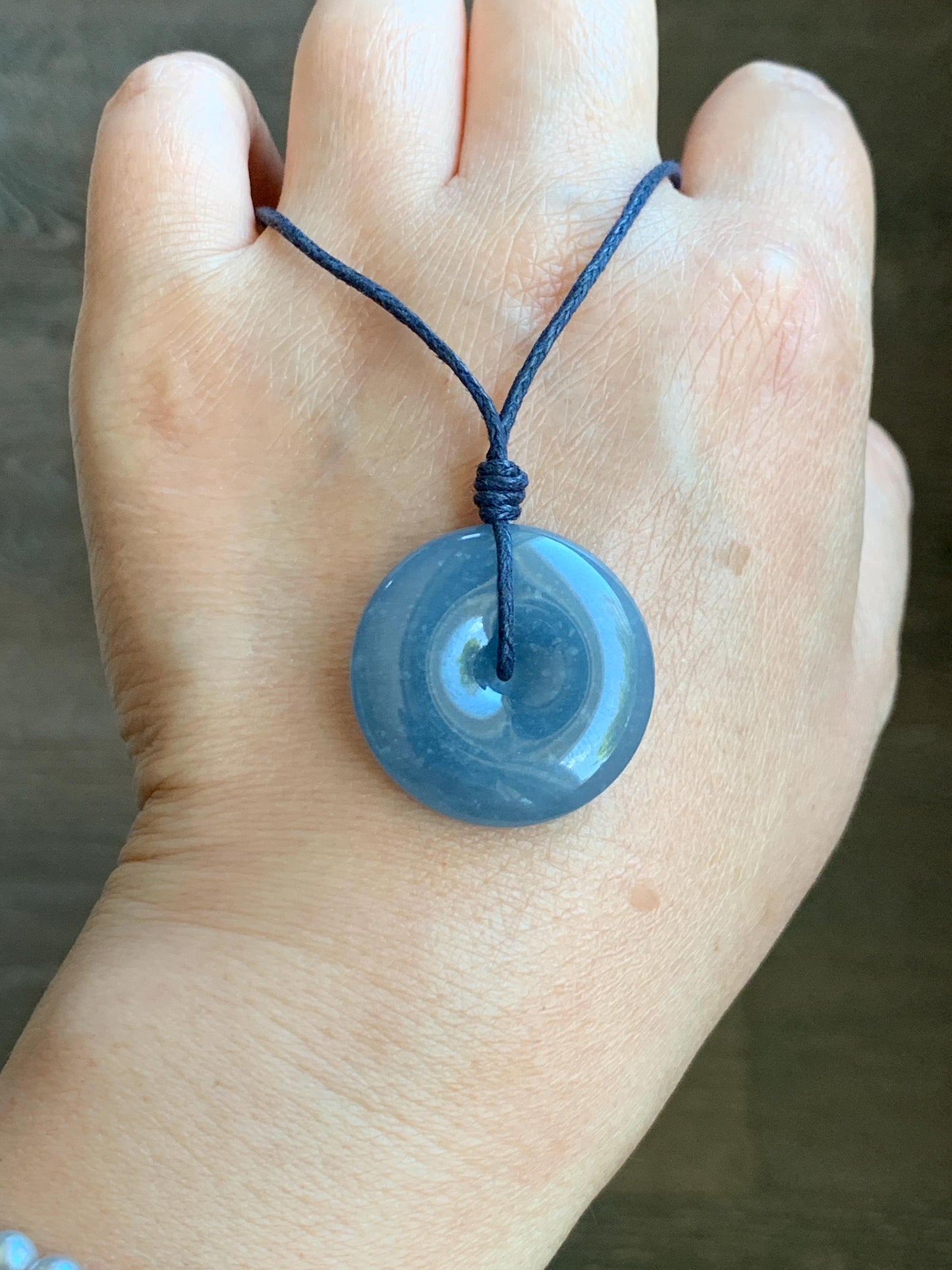 Certified Natural Grade A Guatemalan Icy Translucent Blueberry Jade Jadeite Ping An Kou Donut Pendant Rope Necklace 天然冰危蓝莓紫平安扣吊坠 8742