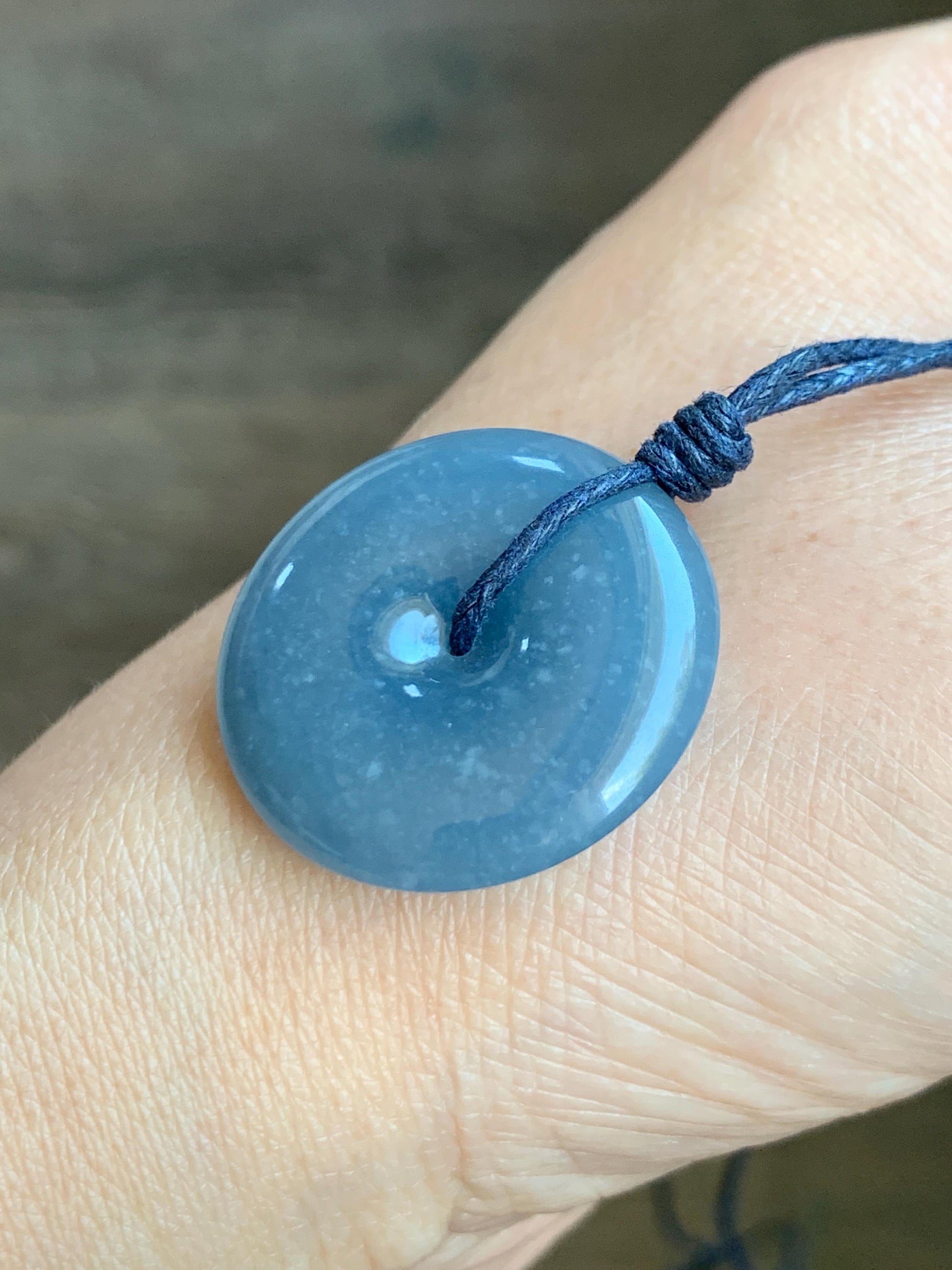 Certified Natural Grade A Guatemalan Icy Translucent Blueberry Jade Jadeite Ping An Kou Donut Pendant Rope Necklace 天然冰危蓝莓紫平安扣吊坠 8742
