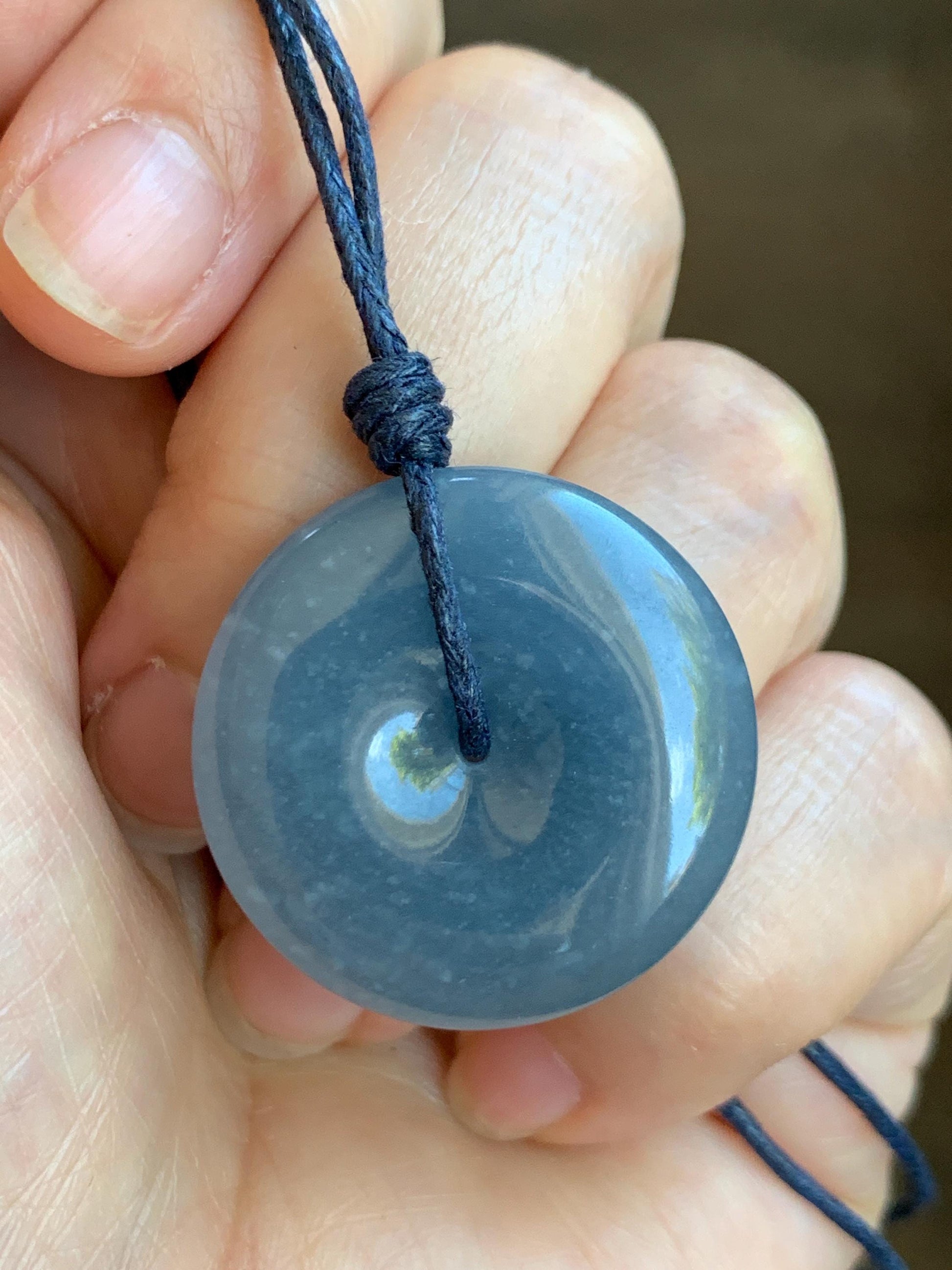 Certified Natural Grade A Guatemalan Icy Translucent Blueberry Jade Jadeite Ping An Kou Donut Pendant Rope Necklace 天然冰危蓝莓紫平安扣吊坠 8742