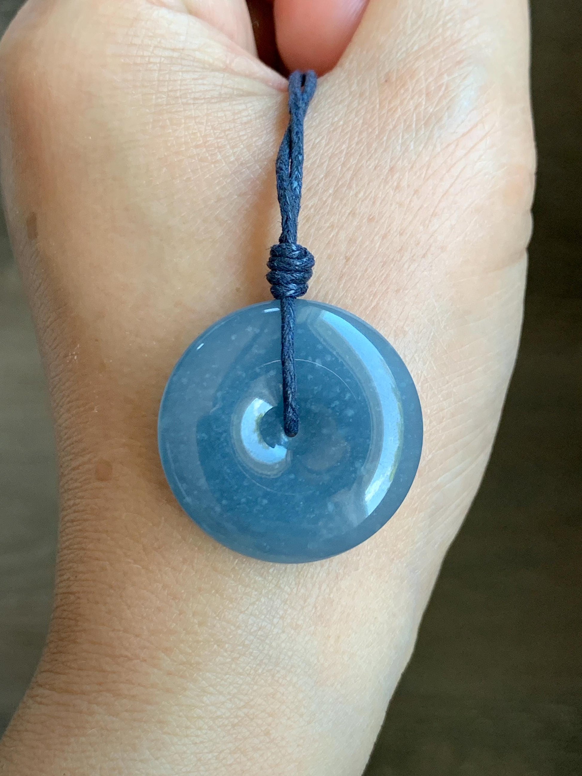 Certified Natural Grade A Guatemalan Icy Translucent Blueberry Jade Jadeite Ping An Kou Donut Pendant Rope Necklace 天然冰危蓝莓紫平安扣吊坠 8742