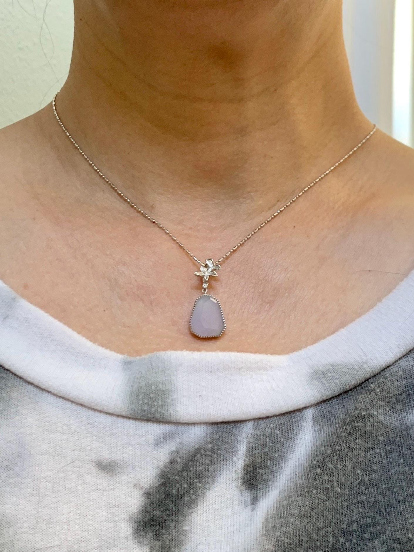 Certified Grade A Natural Icy Translucnet Pastel Purple Jade Jadeite Pendant Sterling Silver Faceted Cabochon Custom Design 天然冰胶紫切割蛋面吊坠 8749