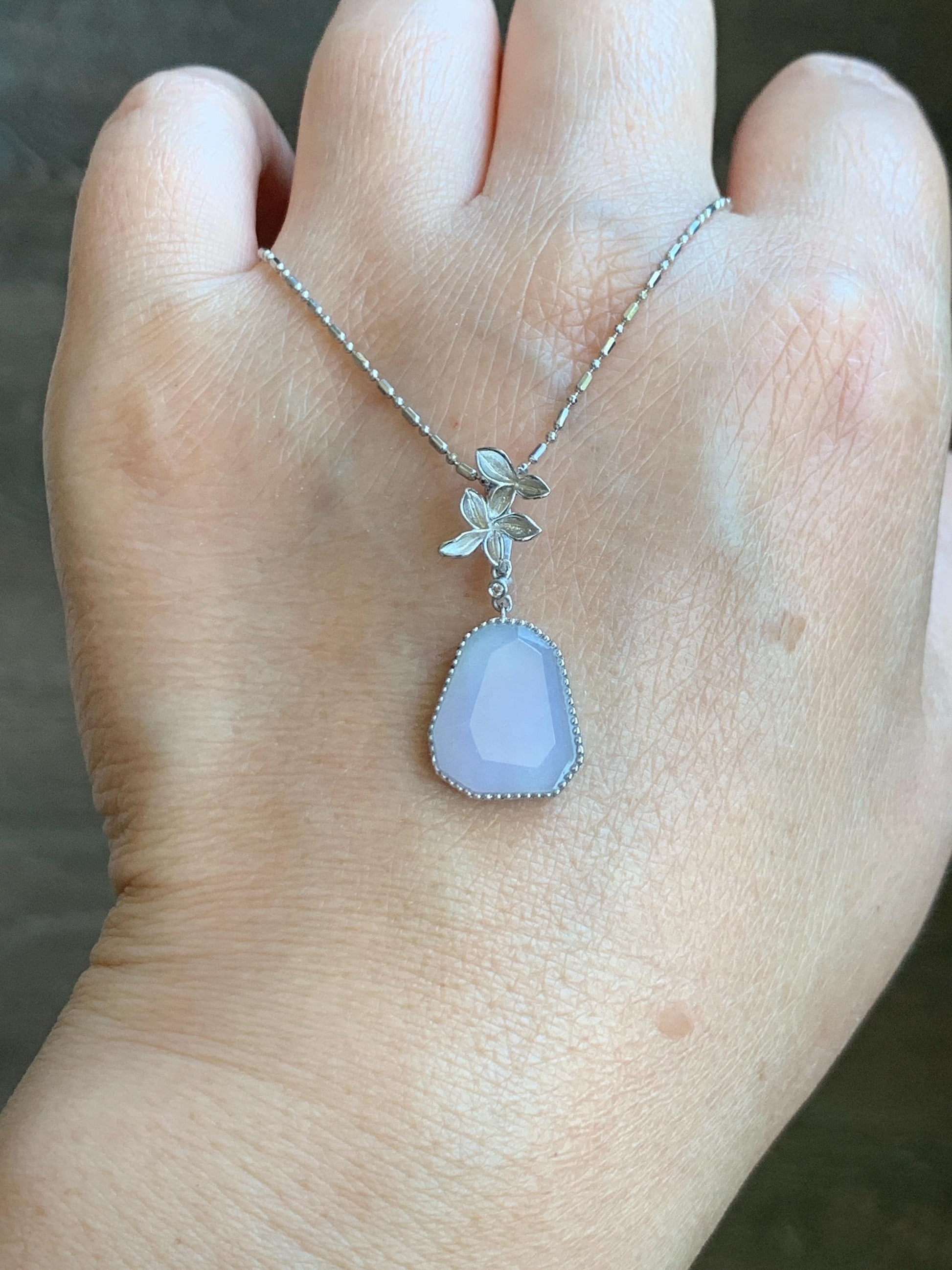 Certified Grade A Natural Icy Translucnet Pastel Purple Jade Jadeite Pendant Sterling Silver Faceted Cabochon Custom Design 天然冰胶紫切割蛋面吊坠 8749