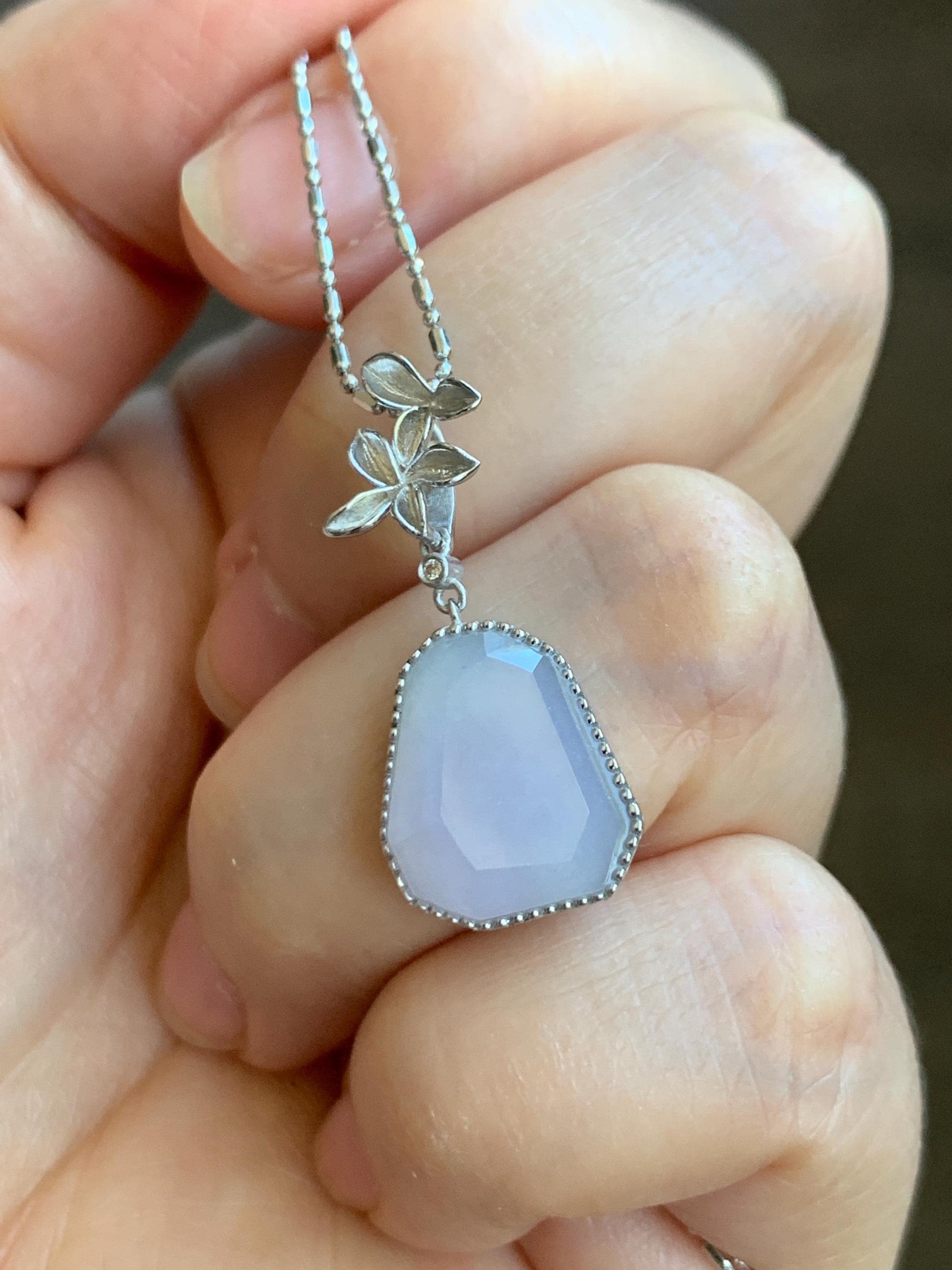 Certified Grade A Natural Icy Translucnet Pastel Purple Jade Jadeite Pendant Sterling Silver Faceted Cabochon Custom Design 天然冰胶紫切割蛋面吊坠 8749
